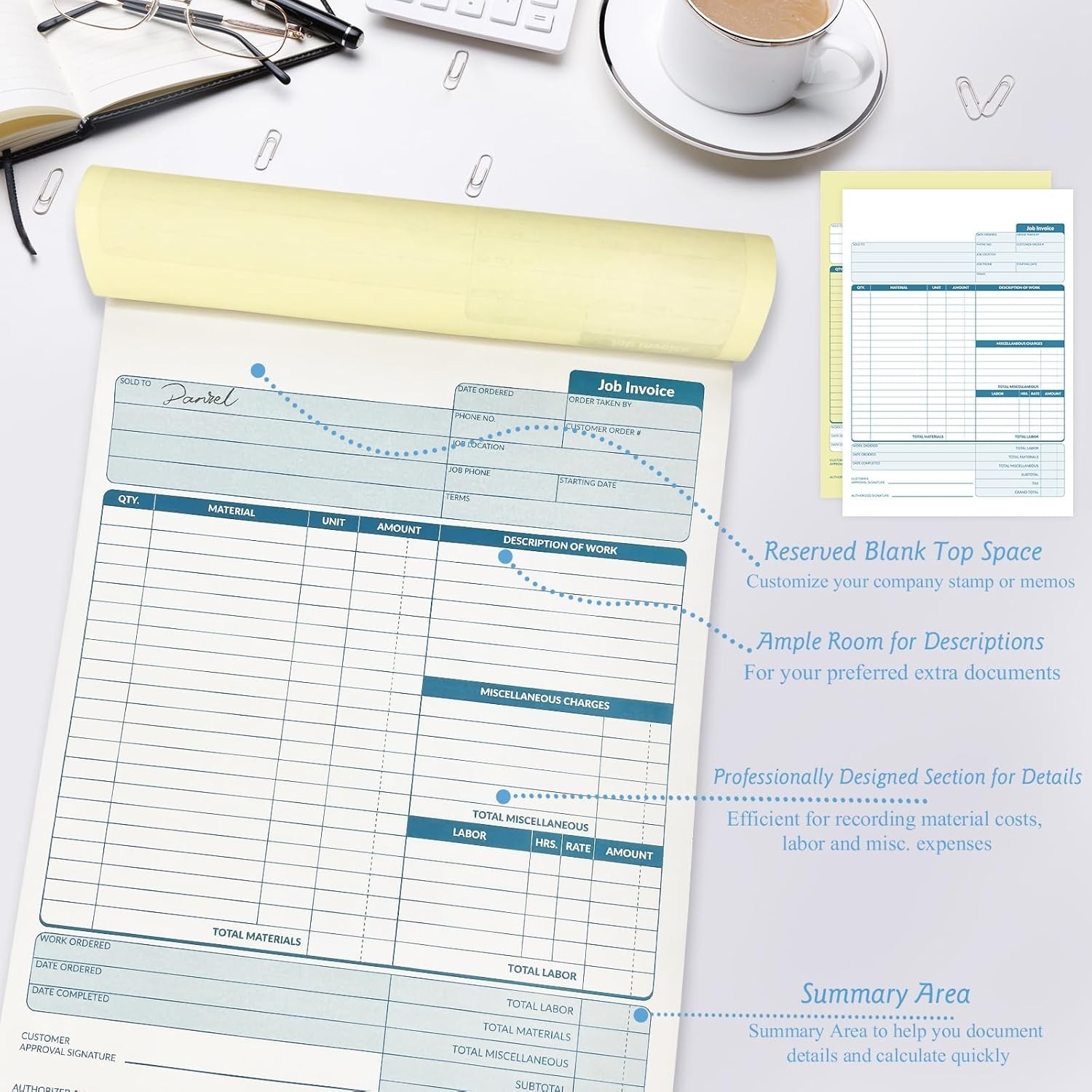 Large Job Work Order Forms, Job Invoice Forms/Receipt Book with Carbonless Co…