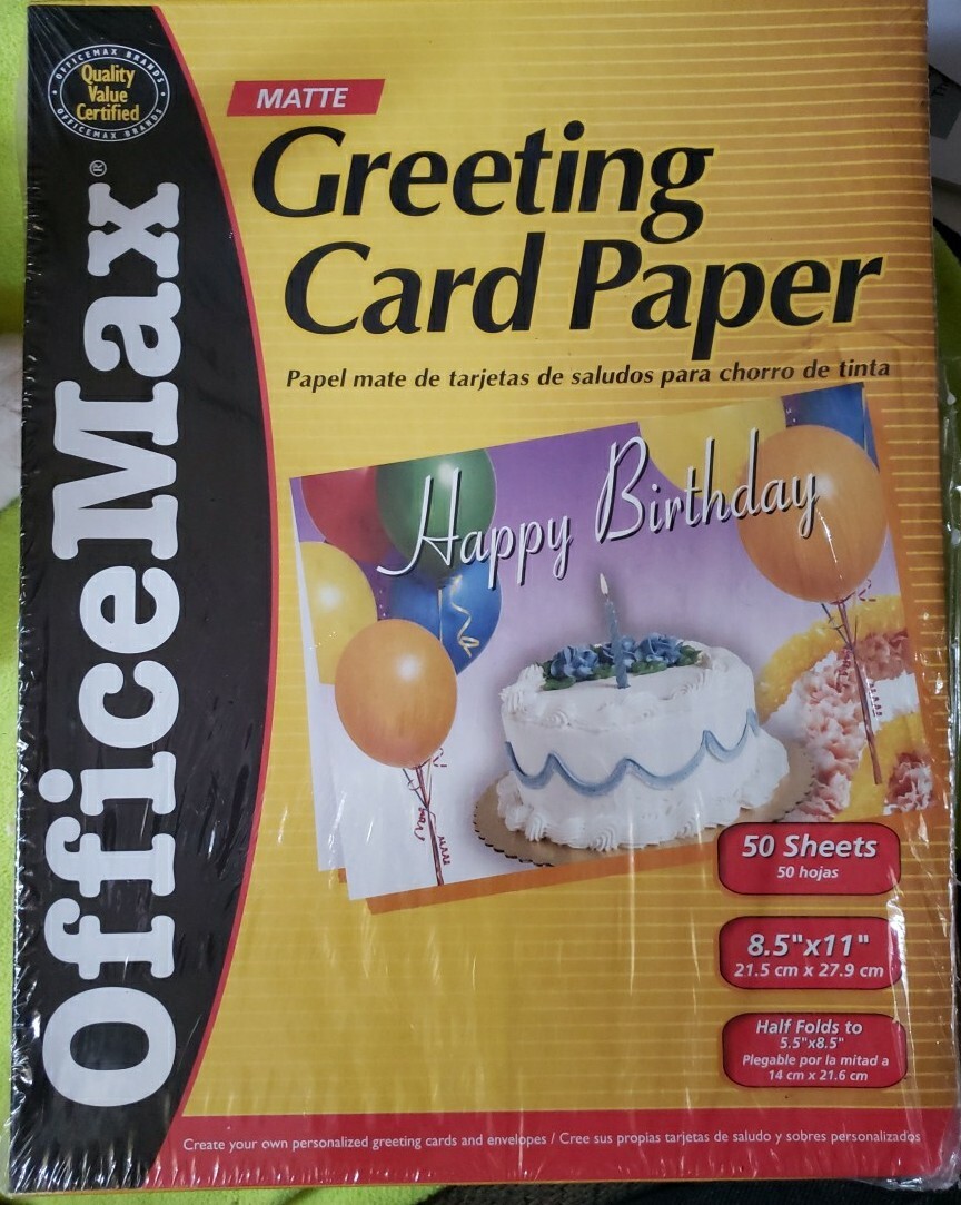 New, Office Max Matte Greeting Card Paper, 50 Sheets (Half Fold)