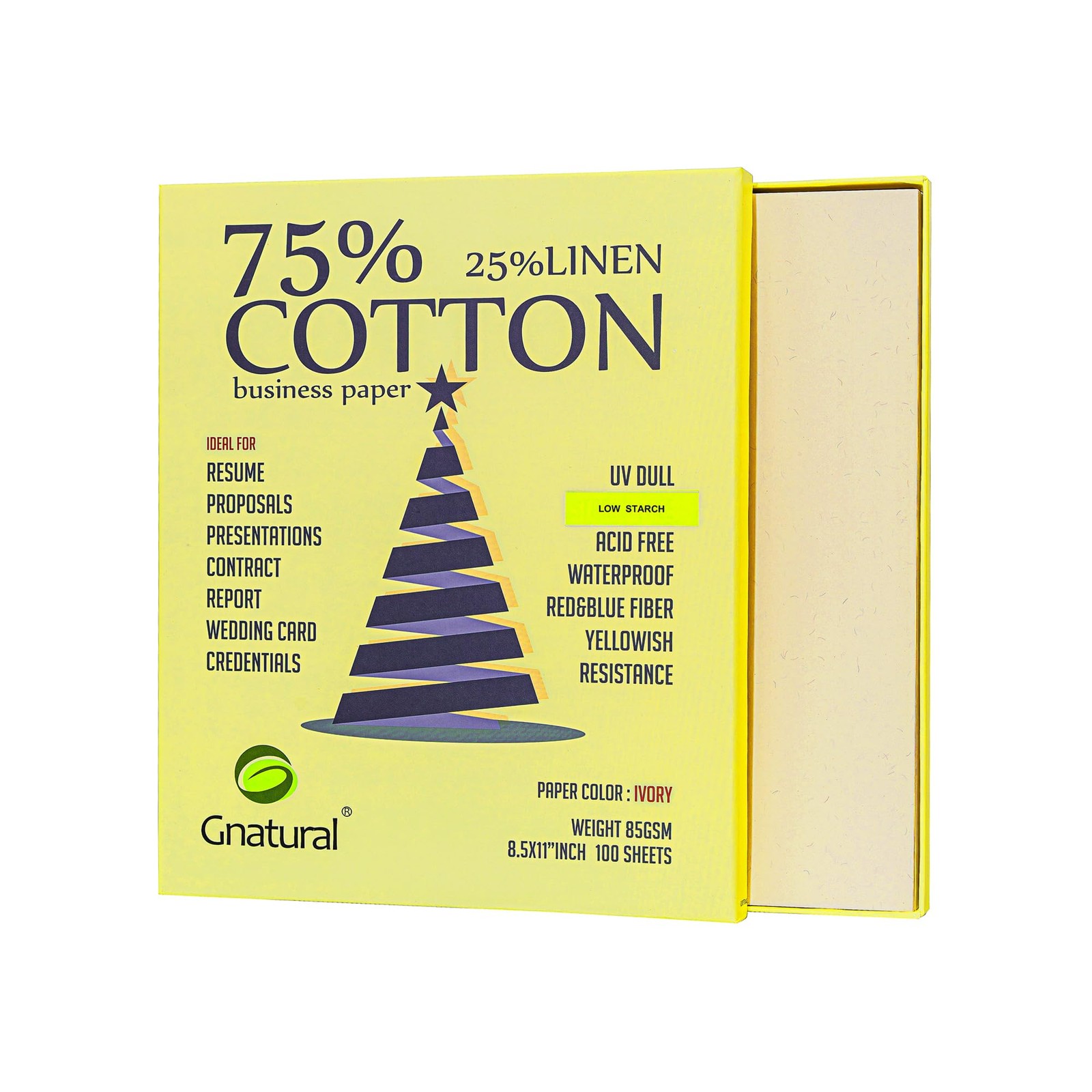 75% Cotton 25% Linen Business Paper, Ivory 85gsm 8.5″W x 11″L 85 GSM,