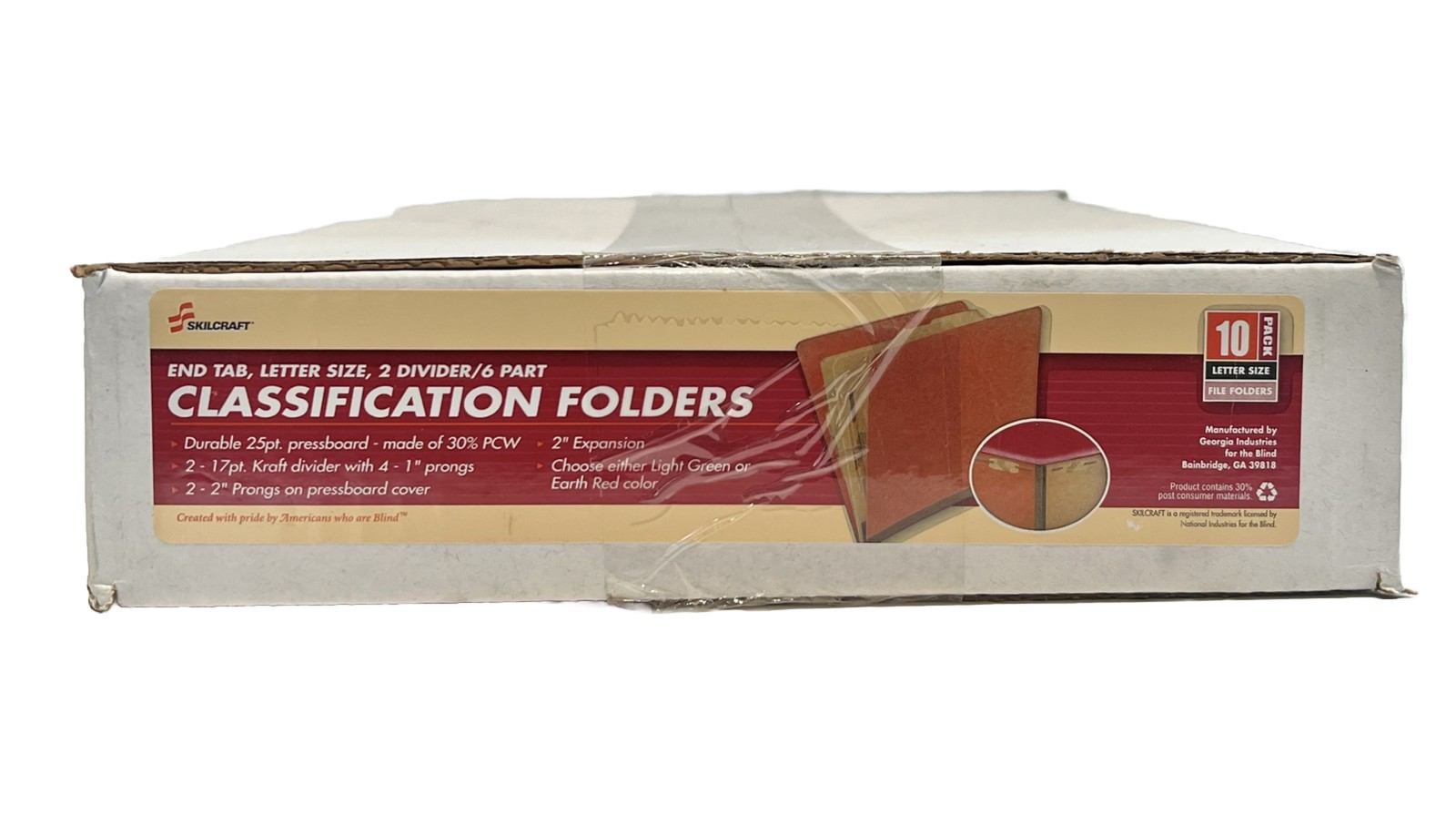 SKILCRAFT 6-Part Classification Folder, Letter Size, 2 Dividers, Box of 10