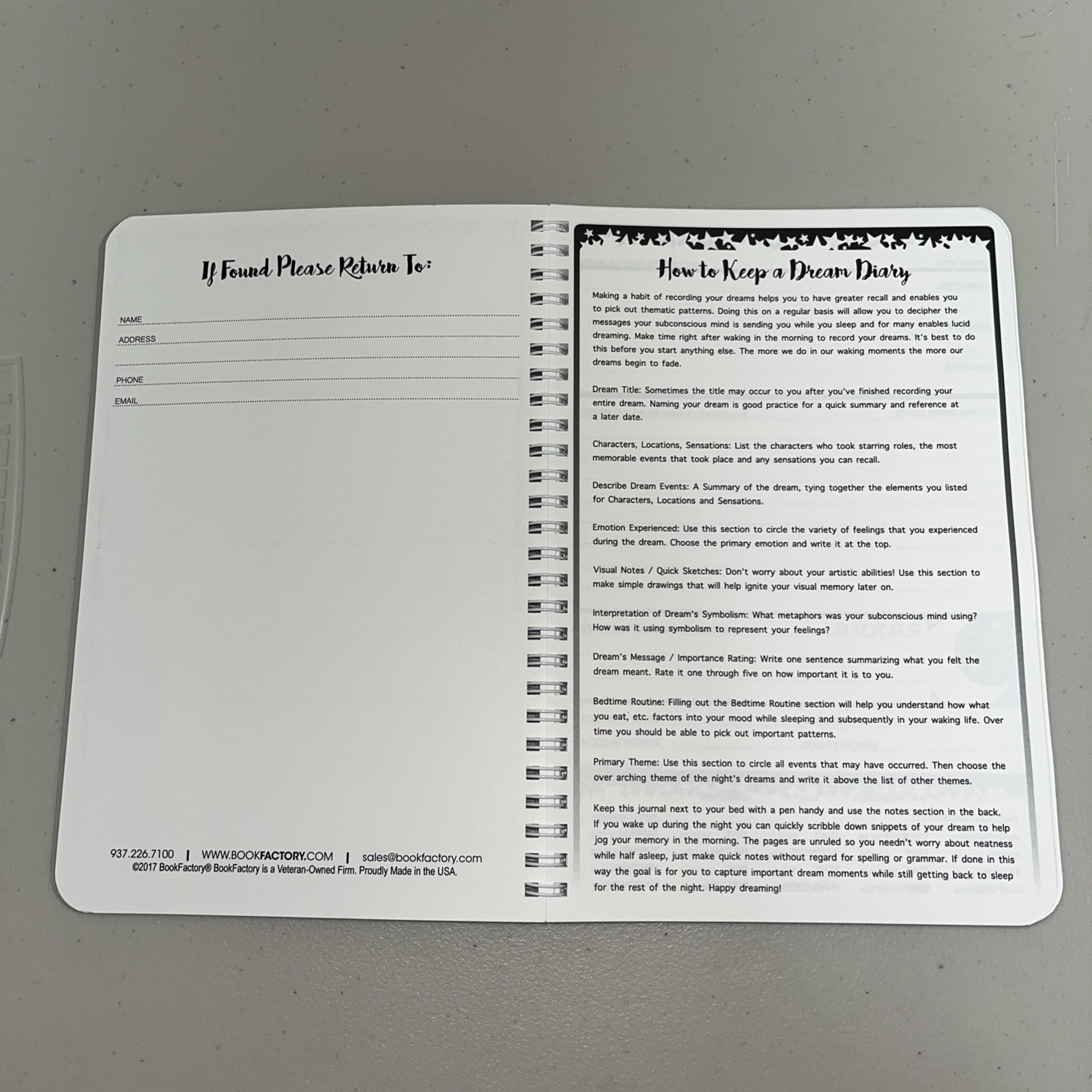 Dream Diary Journal 120 Pages 6×9 Wire-O Binding Durable Cover