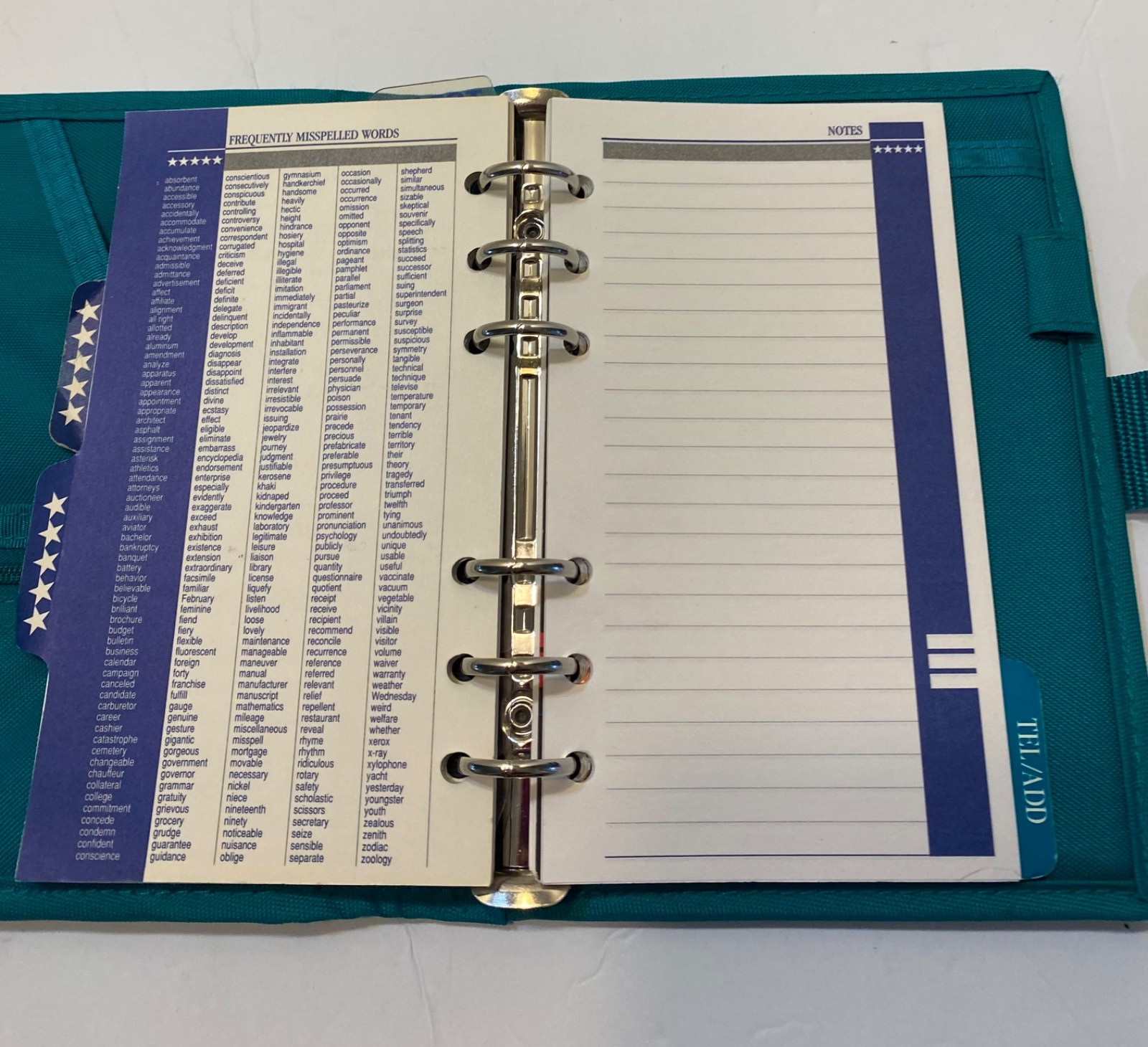 Five Star Planner Agenda Organizer Binder Teal Nylon 7” x 6” Vtg 90s