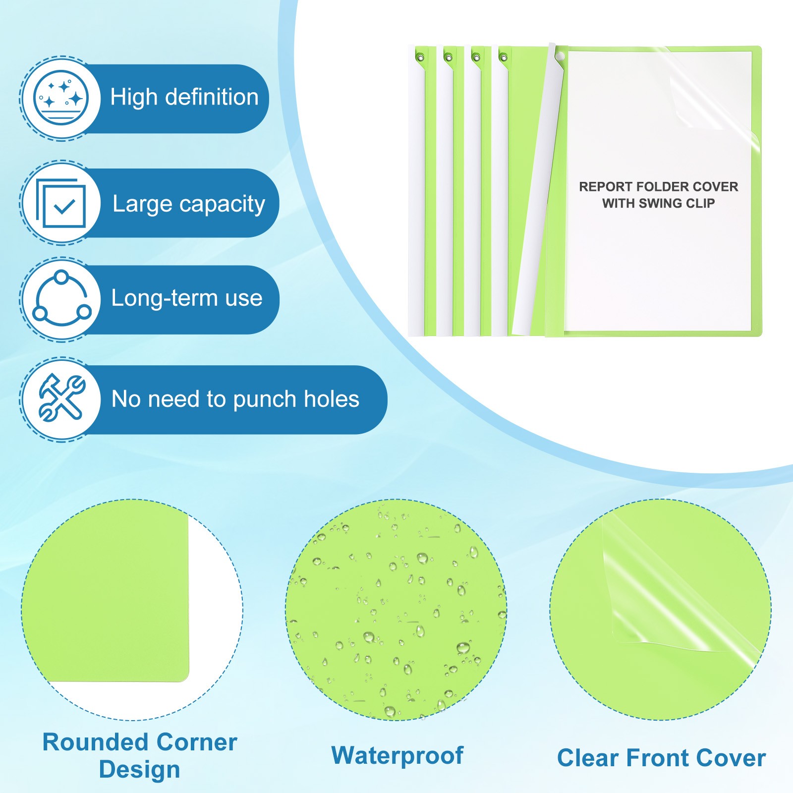 5 Pcs Report Folder Cover with Swing Clip, Green