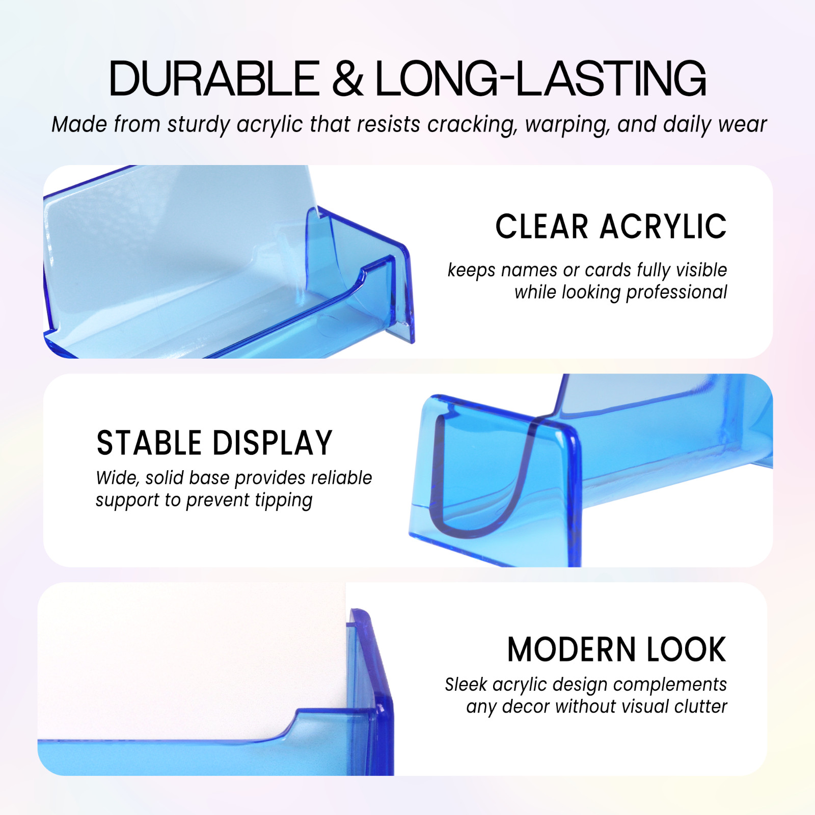 HQ Acrylic Plastic Business Name Card Holder Display Stand (CLEAR BLUE)