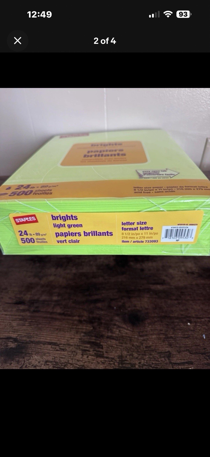 Staples Brights Multipurpose Paper 24 Lbs 8.5”x 11” 500/Ream Light Green Damaged
