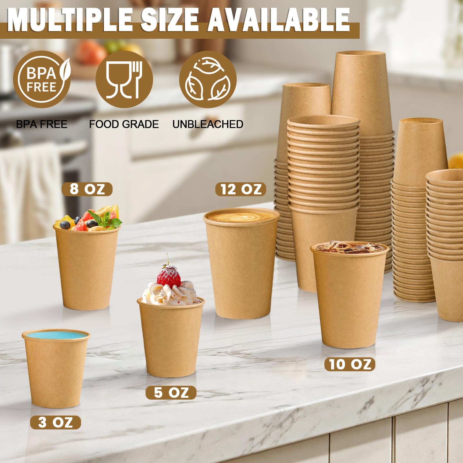 Lamosi 100 Count 12 oz Paper Cups, 12 OZ-100 Pack, Kraft-12oz-100pack