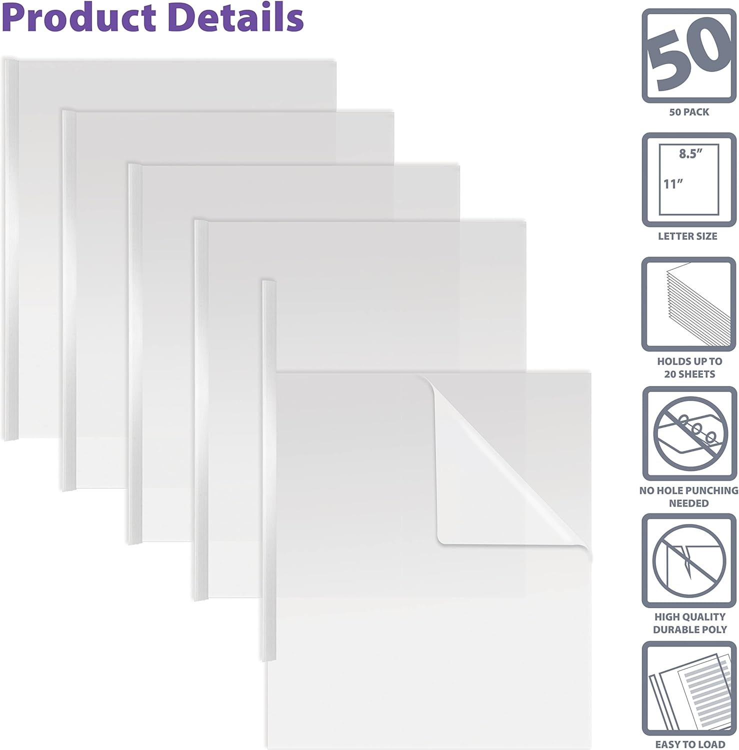 Better Office Products Sliding Bar Clear Report Covers, 50 per Box, White Slider