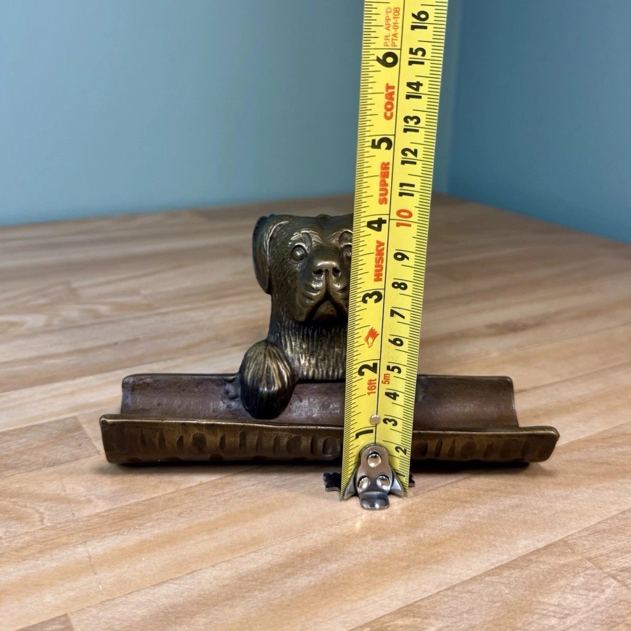 VTG Bronze Cast Metal Dog Puppy Office Desk Business Card Pen Holder 50s 60s 70s