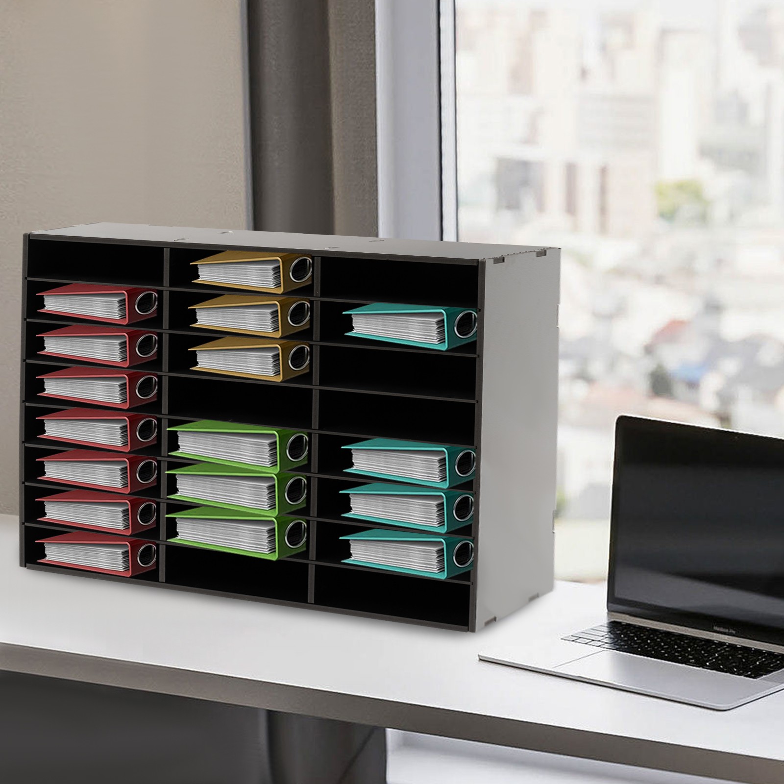 24 Compartments PVC Literature Organizer Desktop File Sorte Display Stand Black