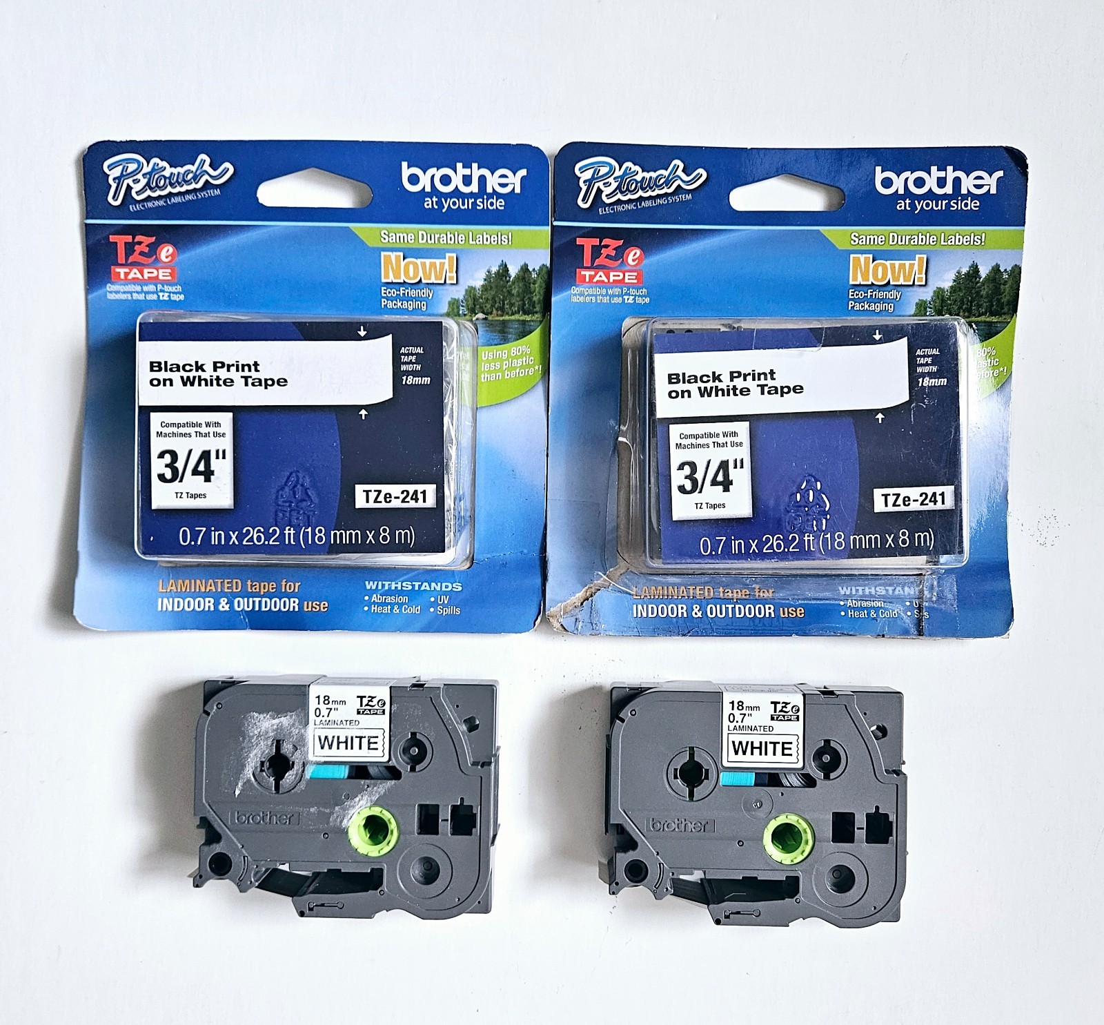 4 PK Genuine Brother TZE-241 P-Touch Label Maker Tape TZE241 Black on White 3/4″