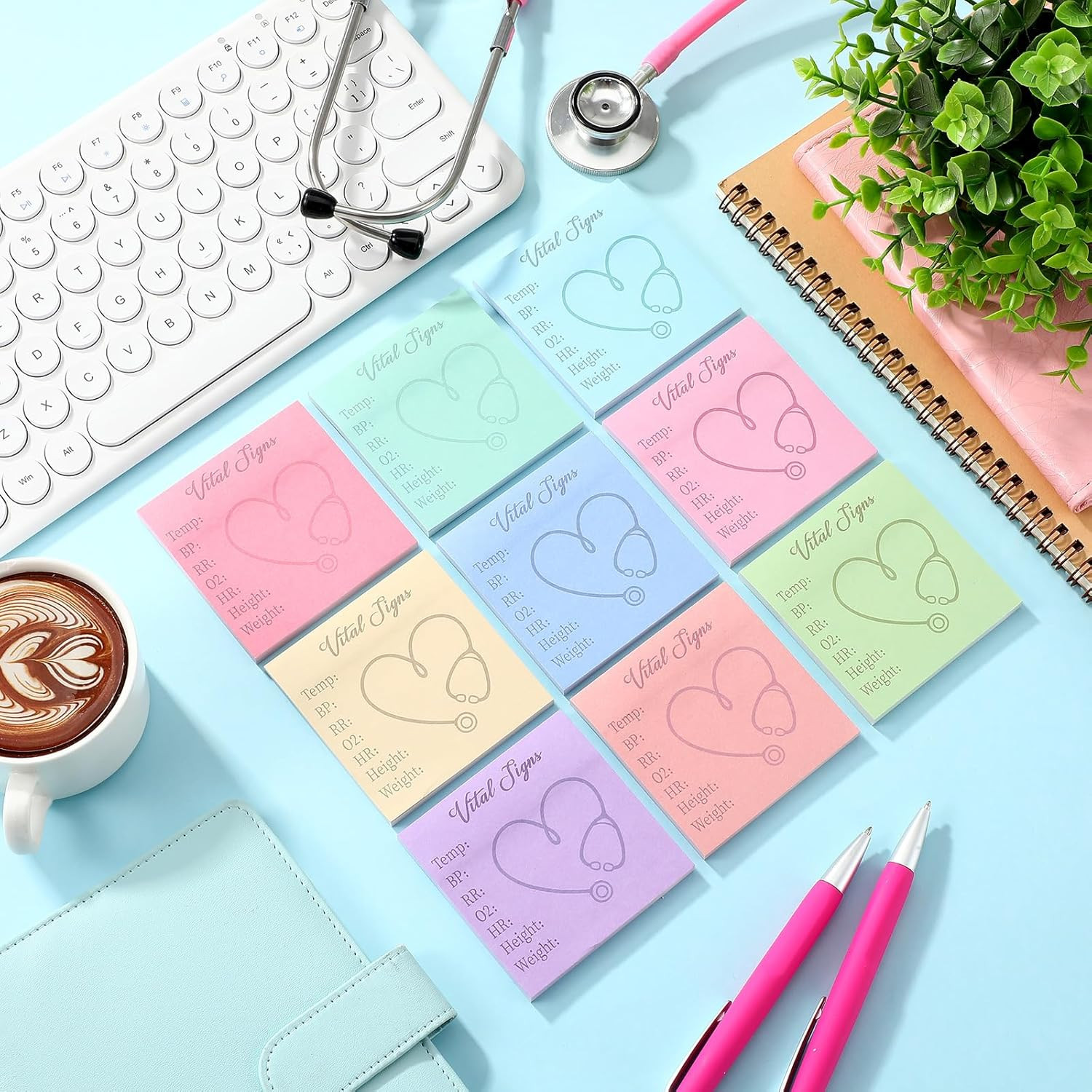 9 Pcs Vital Signs Sticky Notes Cute Self Stick Notepads Easy to Post Desk Suppli