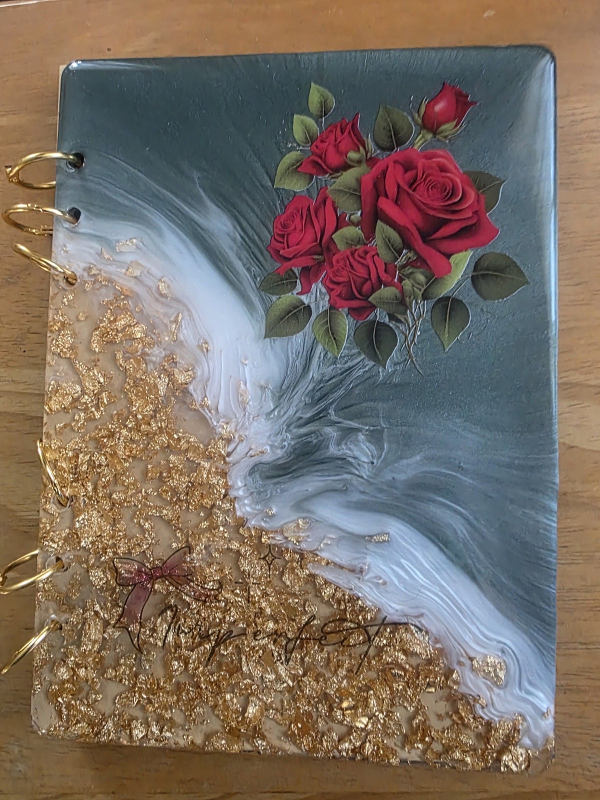 Decorative Illustrated Floral Resin Blank Journal with Gold Accents, Ring Bound