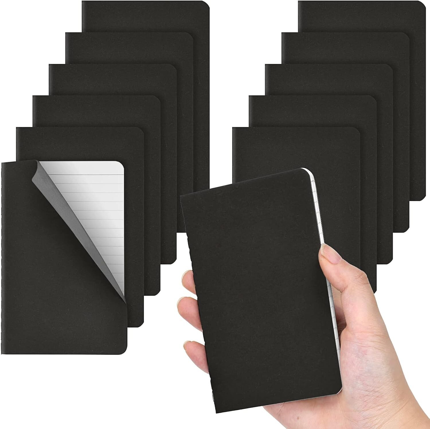 EOOUT 12 Pack Pocket Notebook, 3.5 x 5.5in Lined Mini Notebooks Softcover, Black