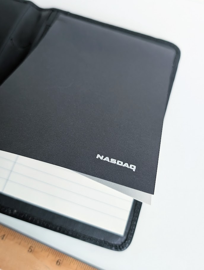 Black Nappa Leather Padded Planner Binder NASDAQ Engraved Notepad