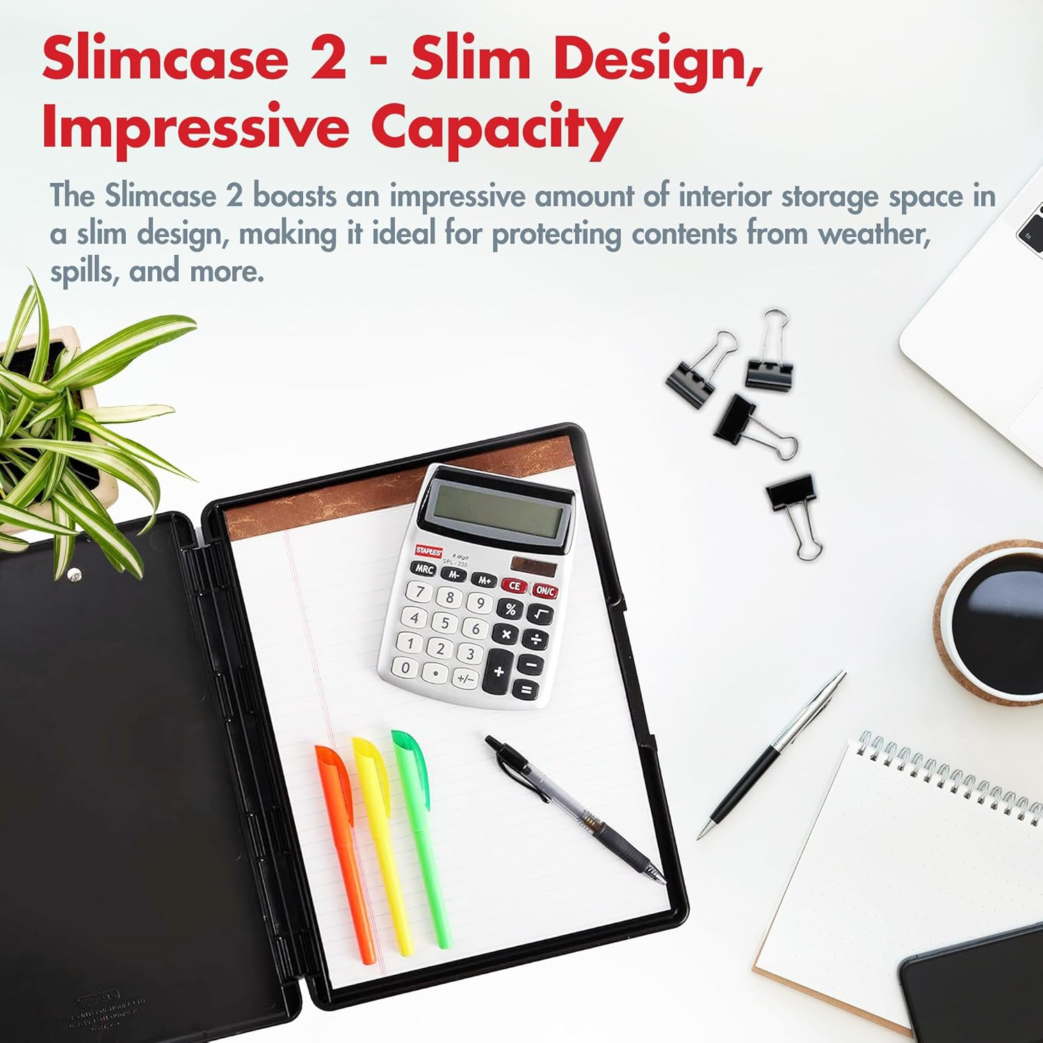 Slimcase 2 Plastic Clipboard with Storage and Side Opening, Black, Office Suppli