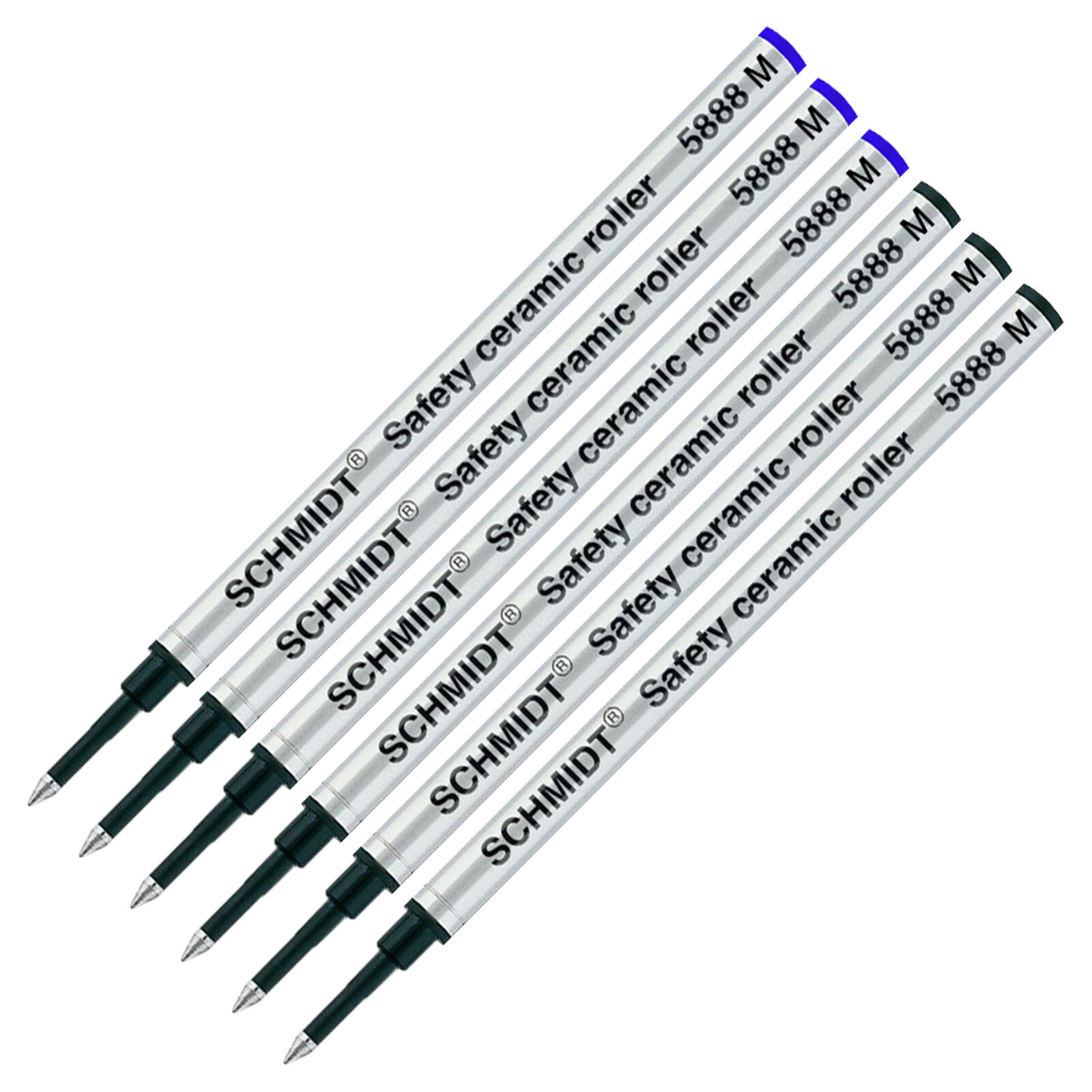 6X Schmidt 5888 M Safety Ceramic Rollerball Metal Refill Blue/Black Medium Tip