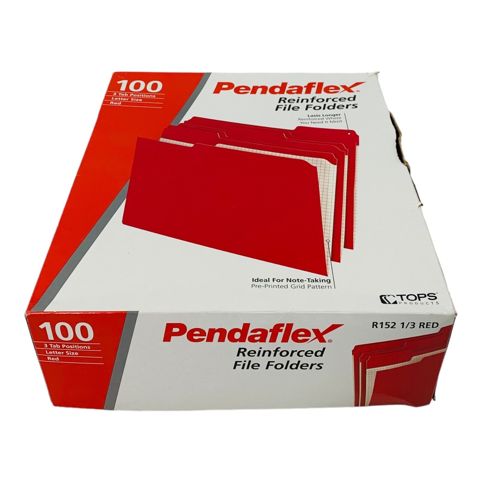100 Folders Pendaflex Red Letter Size File Folders with Interior Grid 1/3 Cut