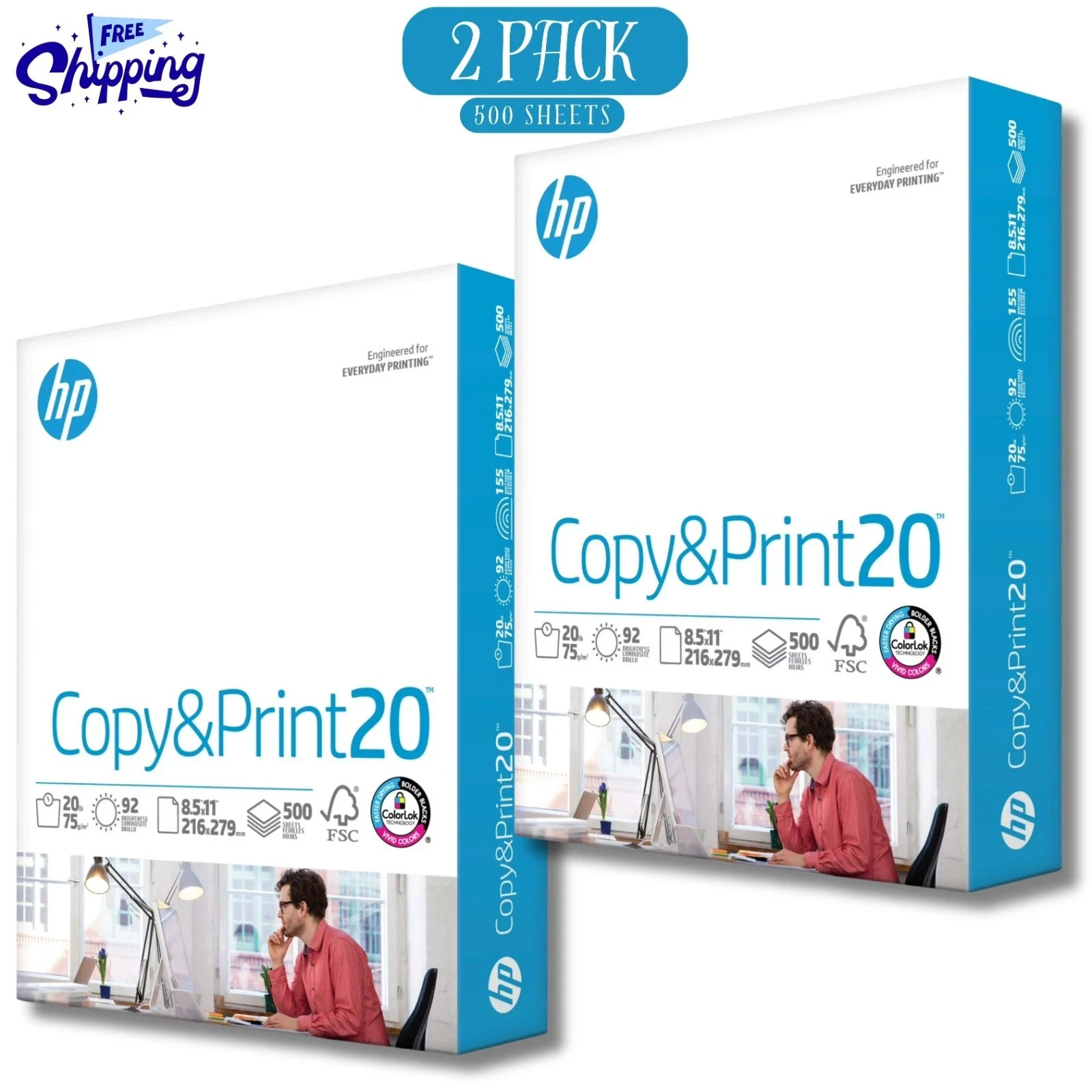 HP Copy & Print20, 20lb, 8.5 x 11, 1 Ream (500 Sheets) (2 Pack)
