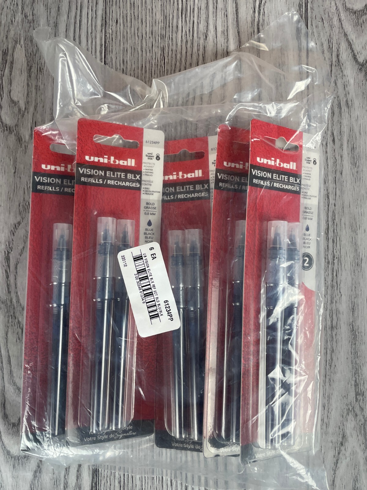 61234PP uni-ball Vision Elite Roller Ball Pen Refill, Blue/Black, 0.8mm, 6 Pack