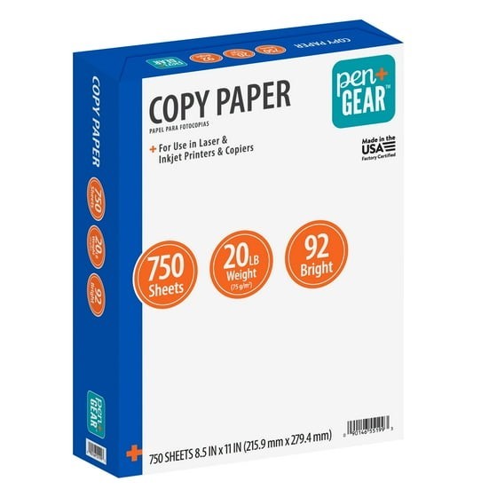 Pen+Gear Copy Paper, White, 8.5″ x 11″, 20 lb., 92 Bright, 1 Ream ,750 Sheets.