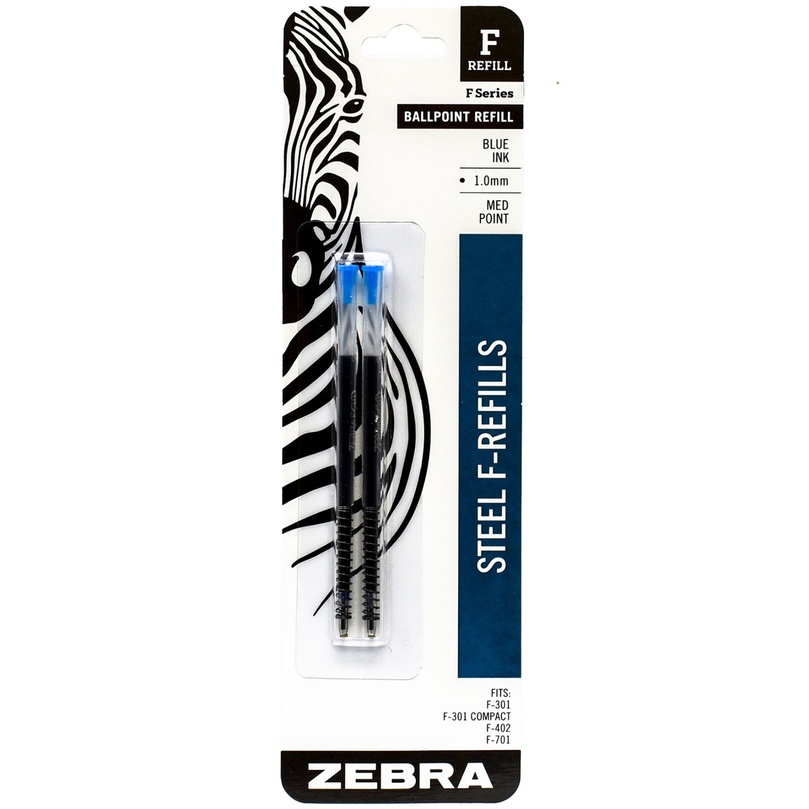 Zebra Pen Refills 85422 for F-301, F-402, F-701, 1.0mm Medium, Blue Ink 6 Packs