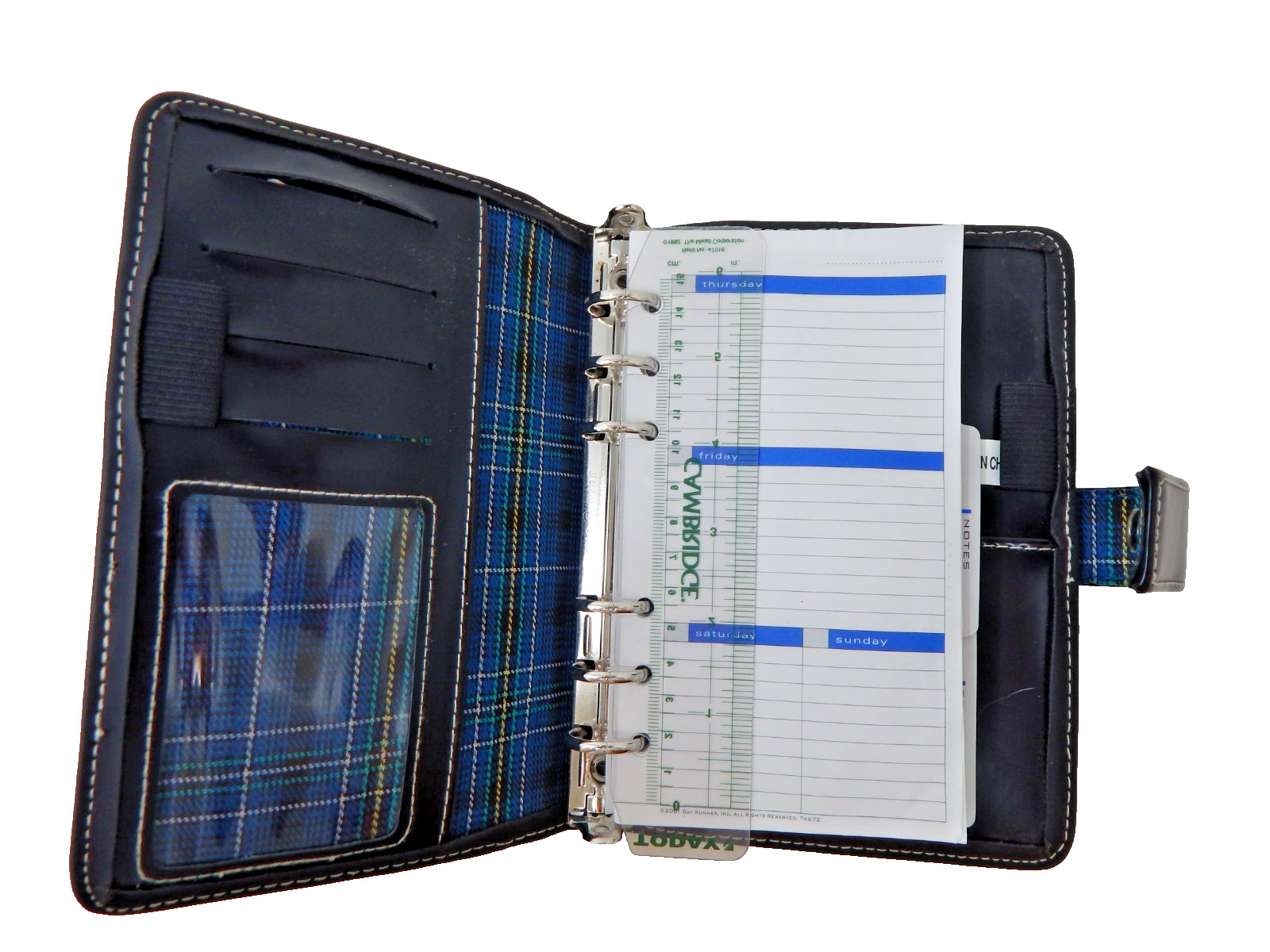Day Runner Multi-blue Checkered Nylon compact Planner Organizer Binder 6~0.75″