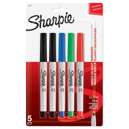 Sharpie 37675PP Permanent Markers, Ultra Fine Point, Assorted Colors 5 Count