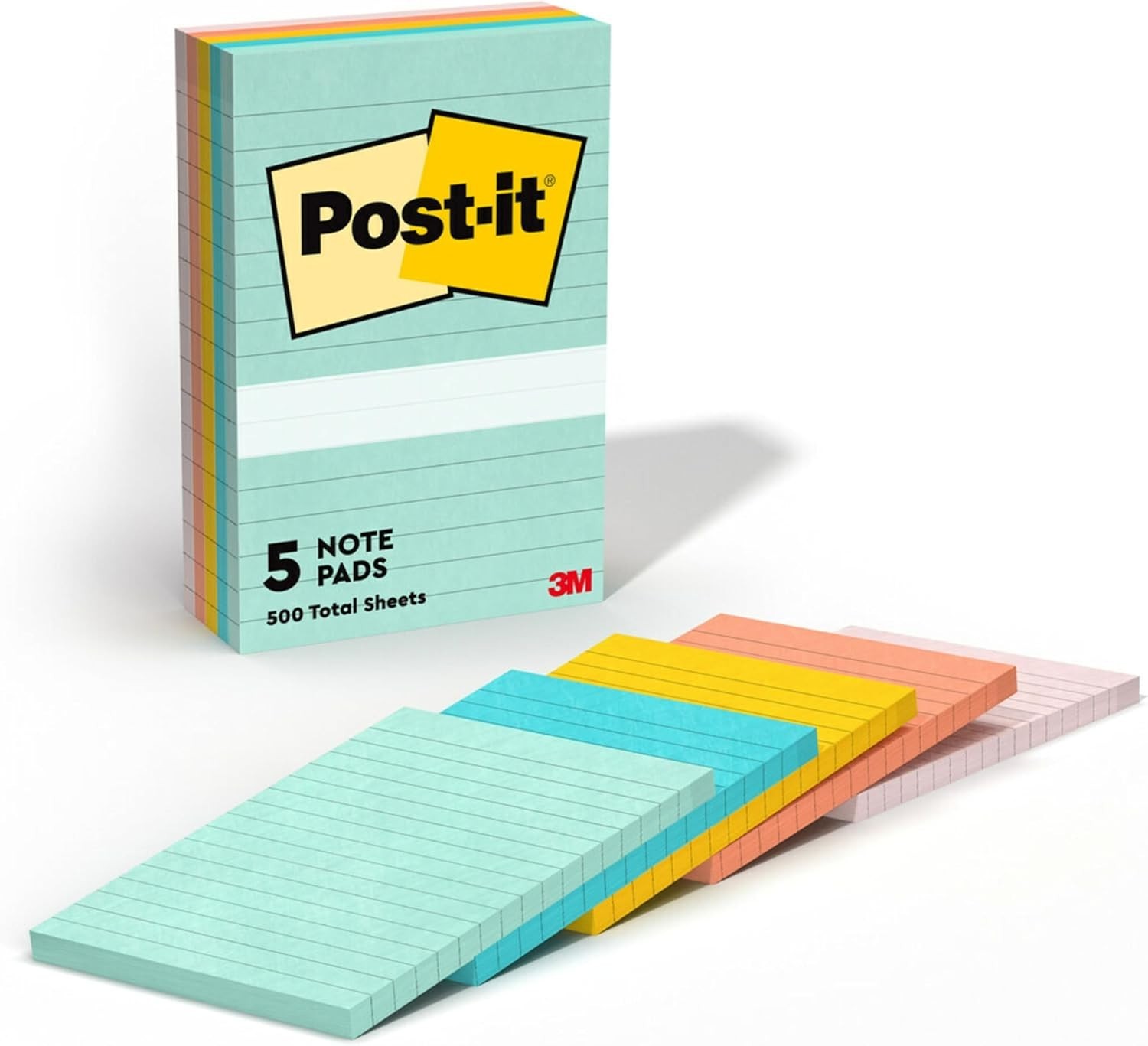 Notes, 4 in x 6 in, 5 Lined Sticky Note Pads, 100 Sheets per Pad, Beachside C…