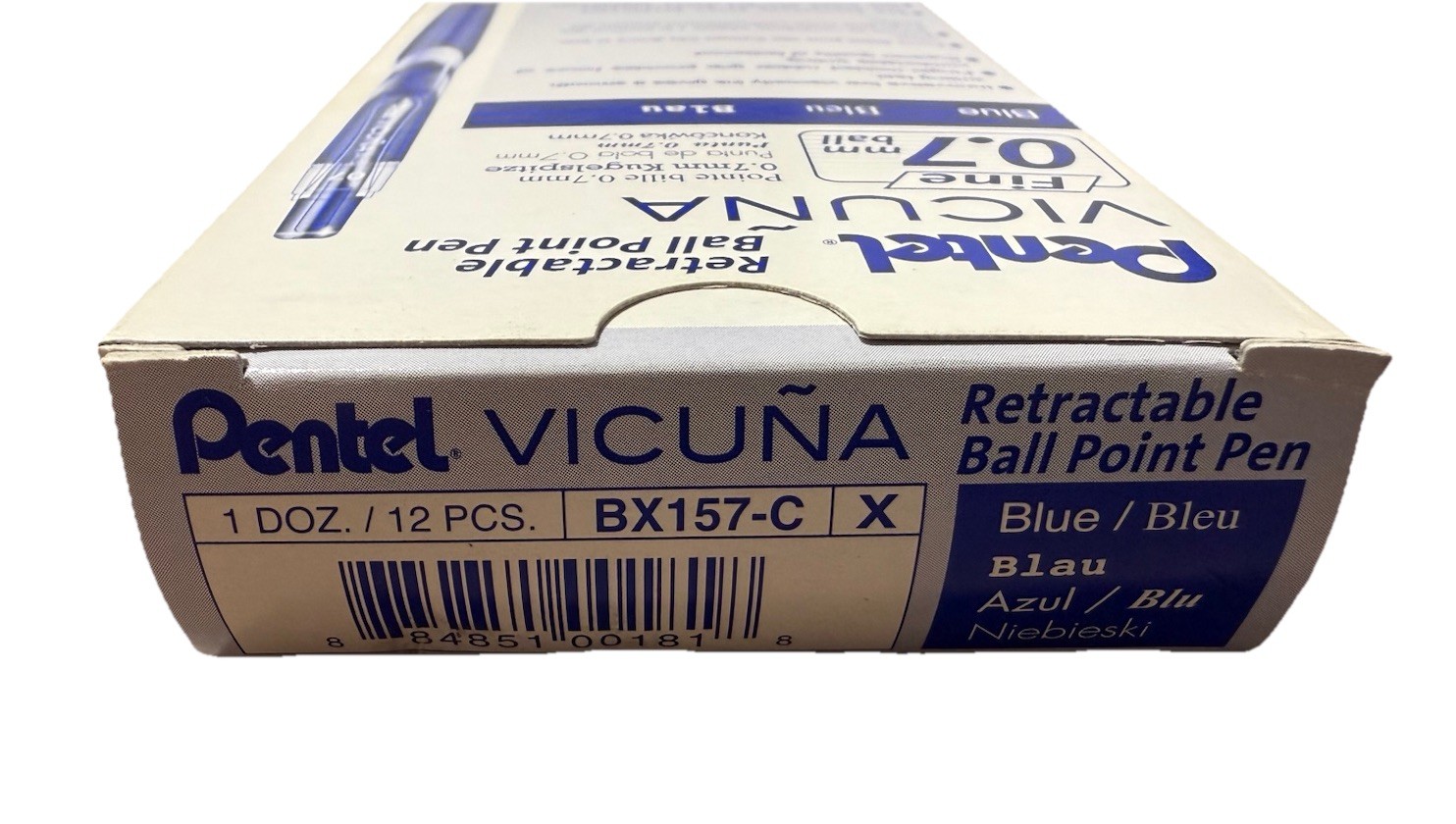 Pentel 12-Pack Vicuna Retractable Ballpoint Pens BLUE Extra Fine 0.7MM-BX157-C-X