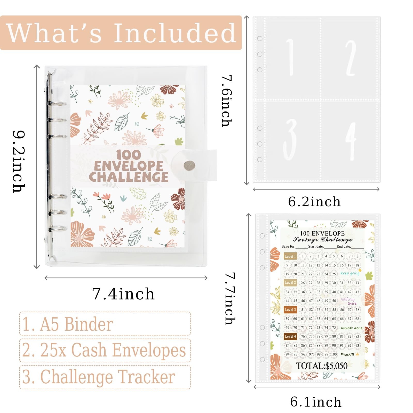 100 Envelopes Money Saving Challenge Binder PreNumbered Pockets Tracker