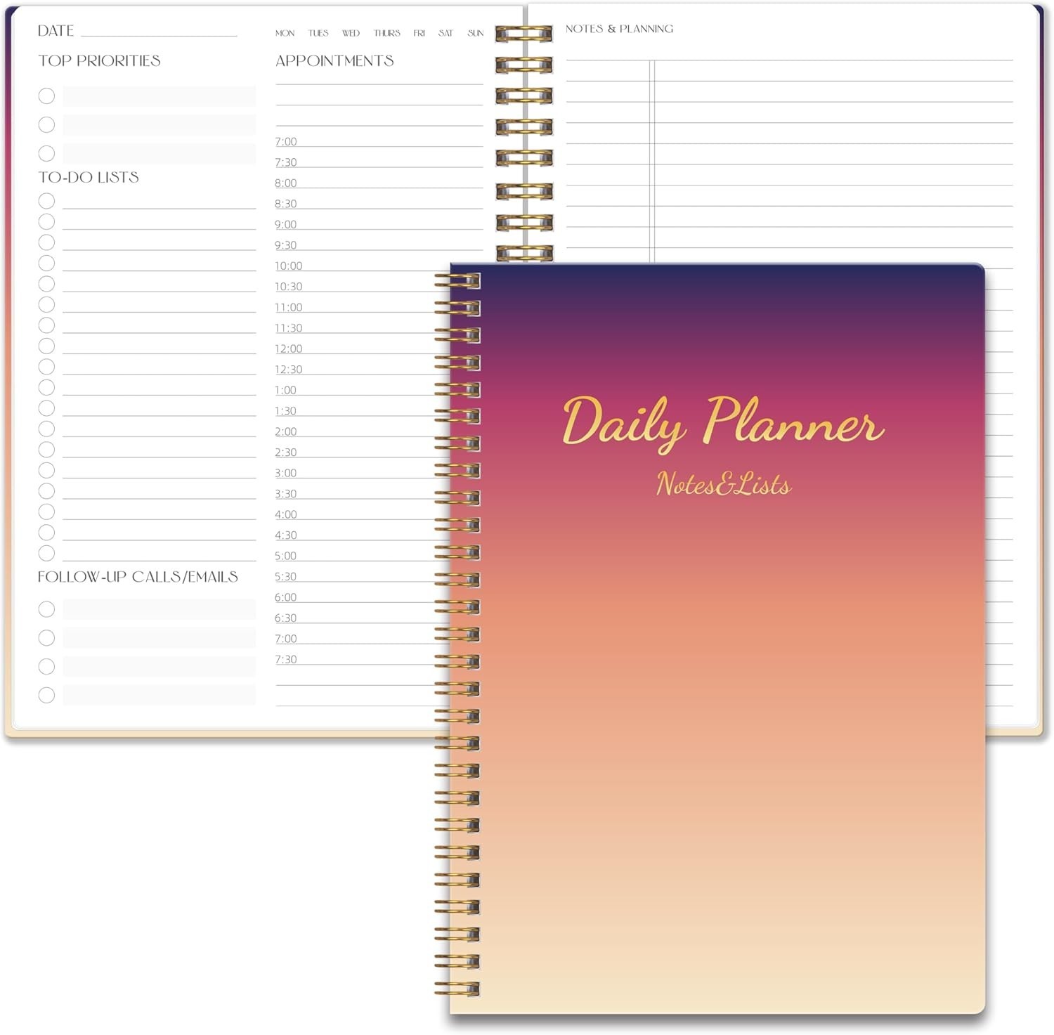 Minimalist Daily Planner, Undated with Hourly Slots, Ideal for Work & Life Tasks