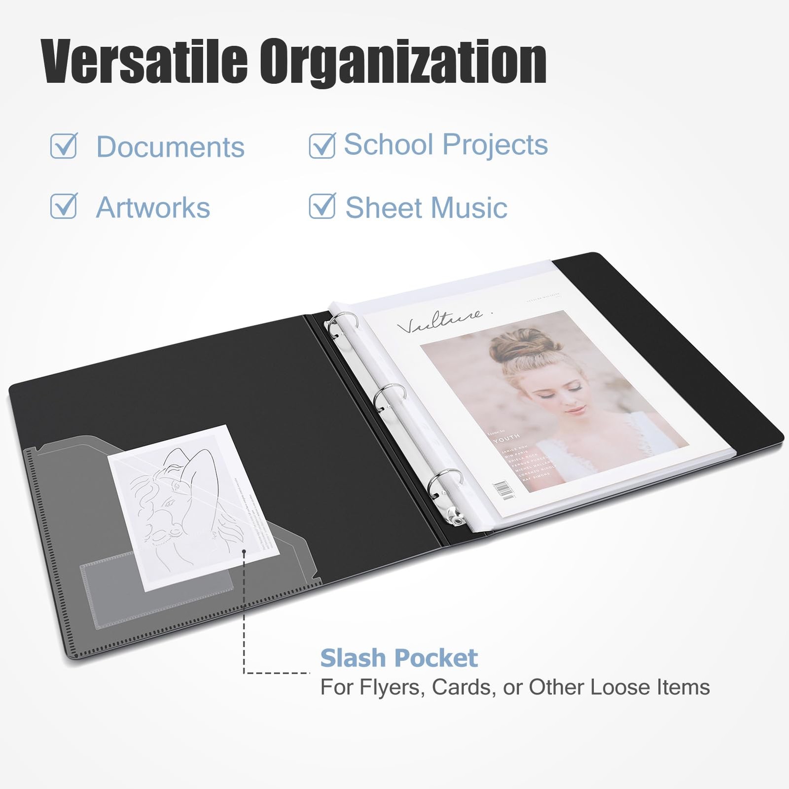 50-Pocket Binder with Plastic Sleeves for Letter/A4 Size11″ x 8.5″ Document B…