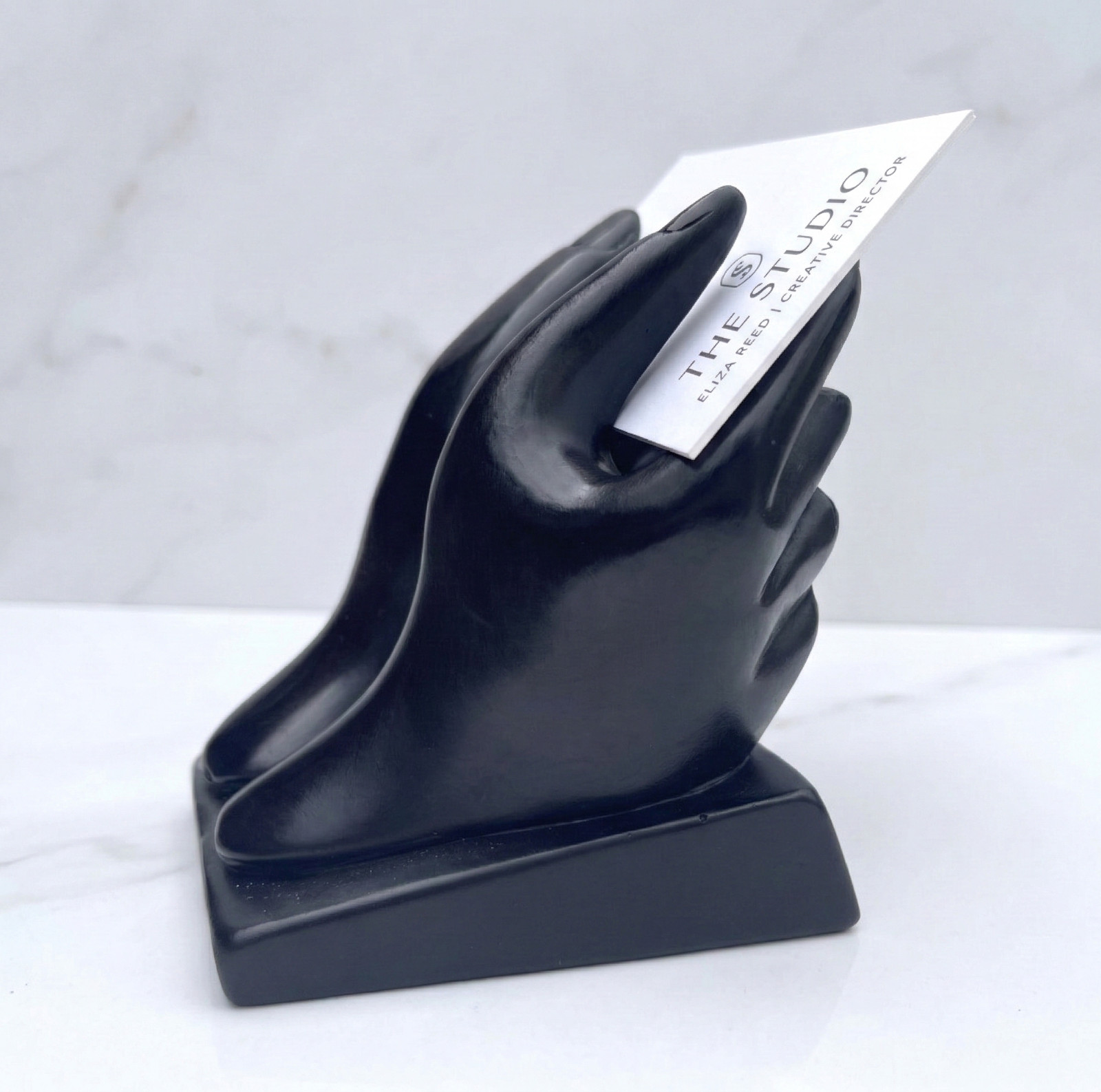 Hand Sculpture Business Card Holder Office Home Tradeshow Counter Brown Resin