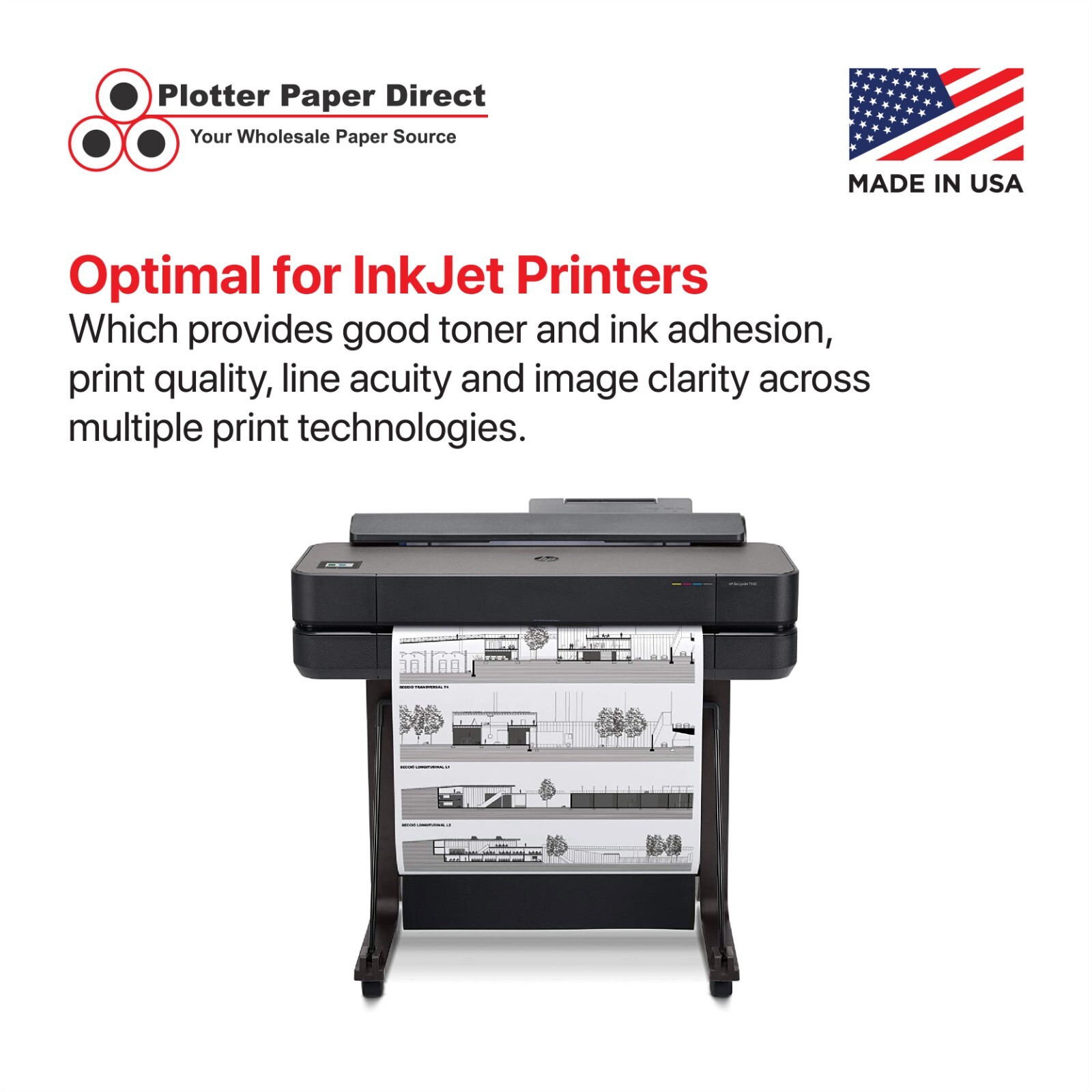 PlotterPaperDirect Paper Rolls, 24” x 500′ (QTY 42), 20 lb Uncoated on 3” Core