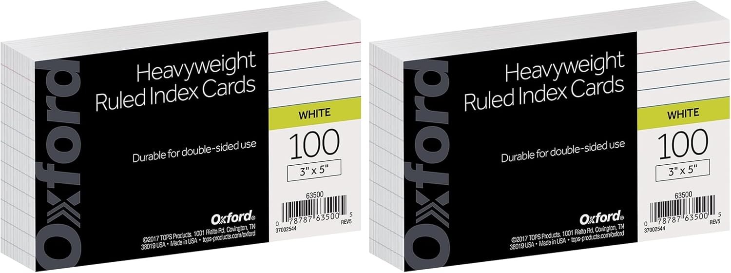 Oxford Heavyweight Ruled Index Cards, 3″ X 5″, White, 100 per Pack (63500) 2Pack