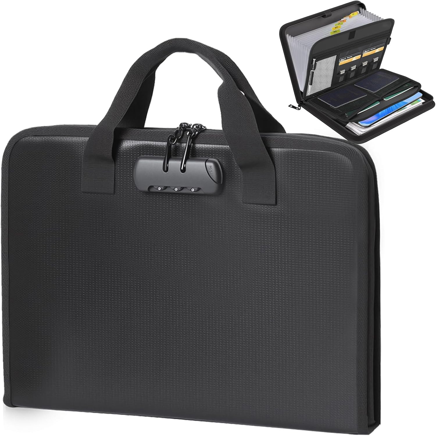 Accordion File Organizer with Combination Lock,Fireproof Expanding File Folde…