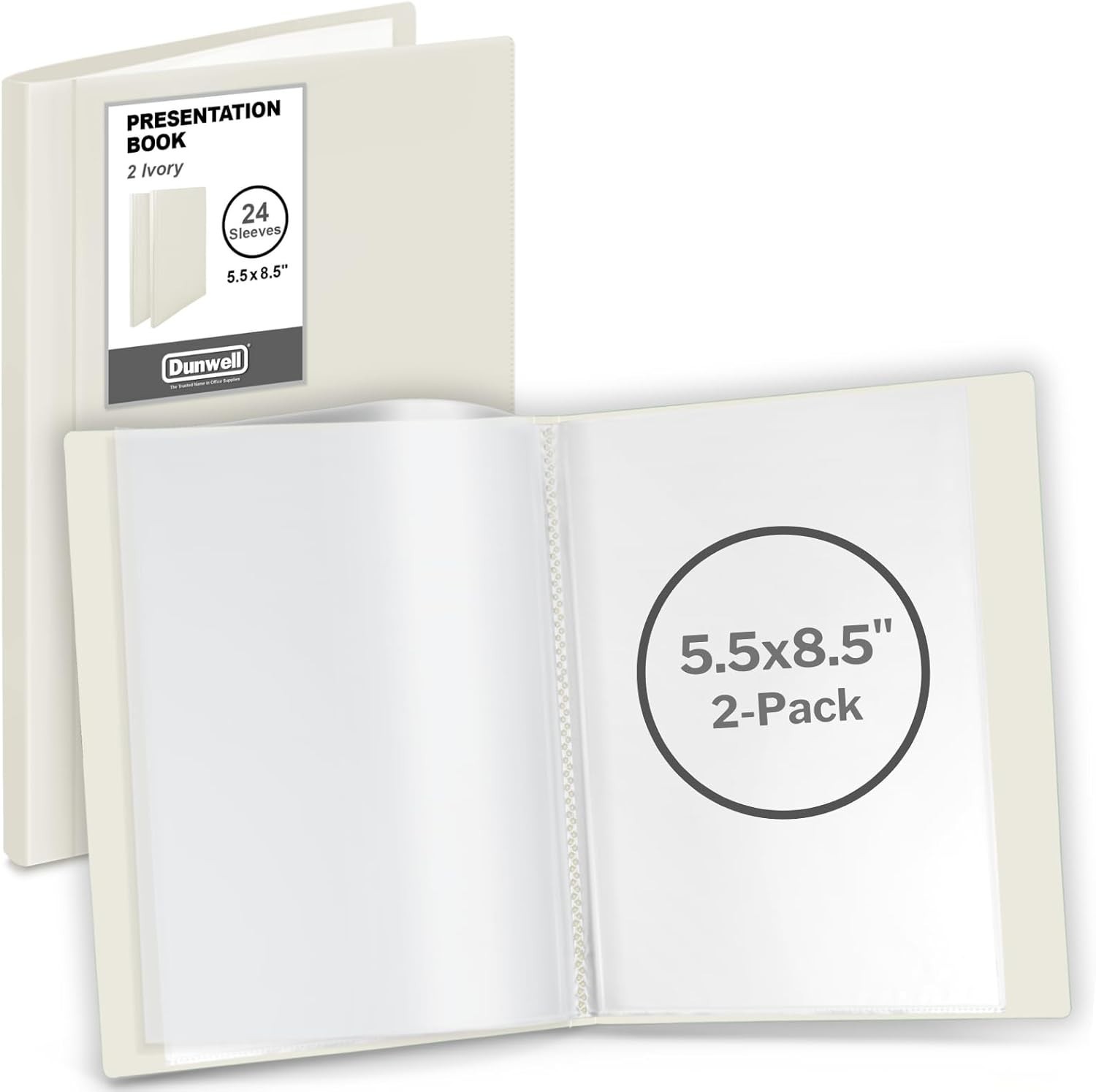 2PCS Small Presentation Book 5.5×8.5 Ivory 24 Pockets 48 Pages Display Binder-PQ