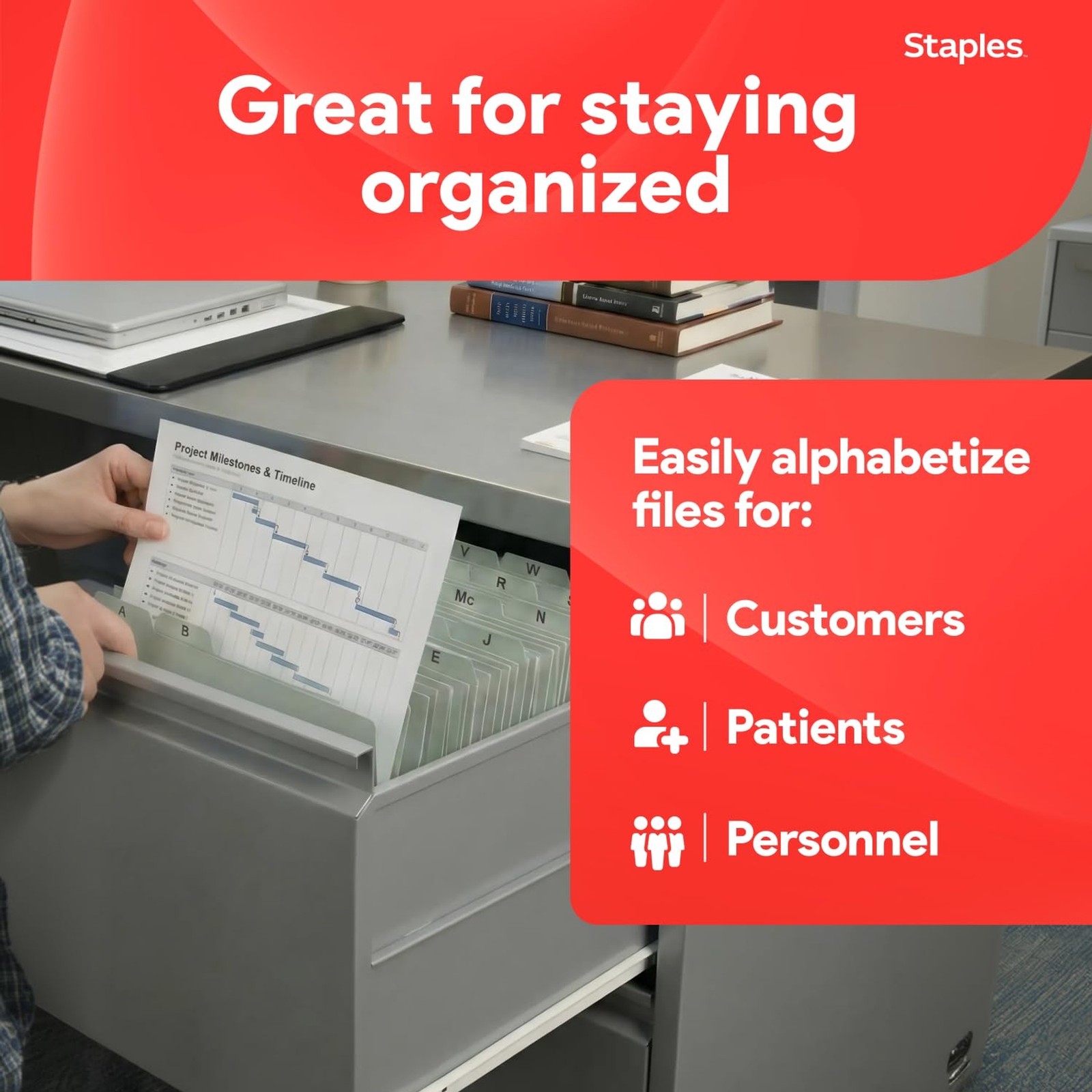 Staples A–Z Index File Guides, Letter Size, Light Green, Durable Alphabetical Fi
