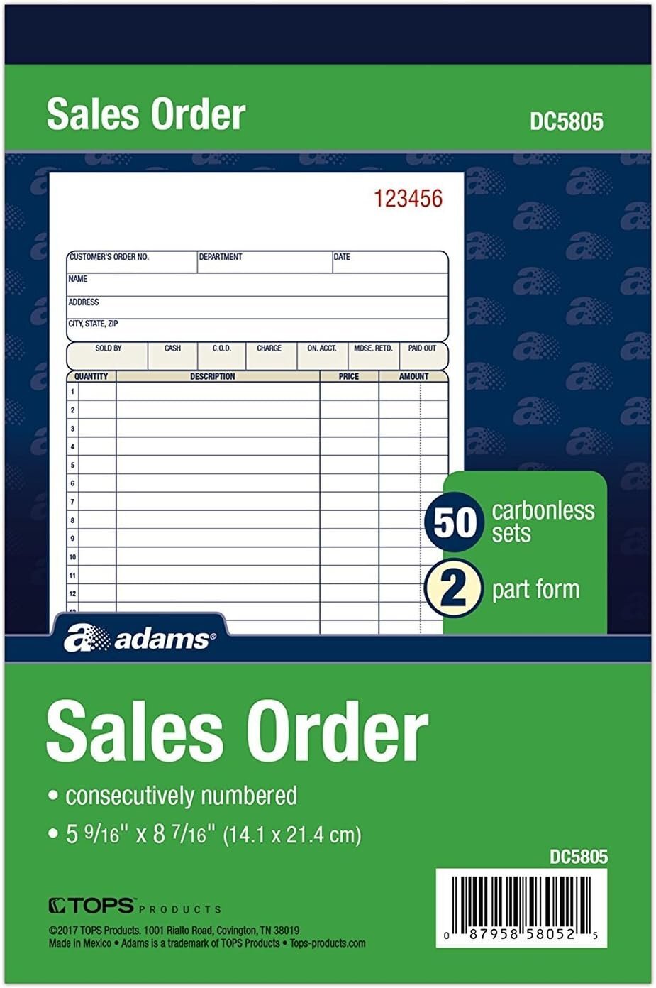 Adams Sales Order Book, 2-Part, Carbonless, White/Canary, 5-9/16 x 8-7/16…