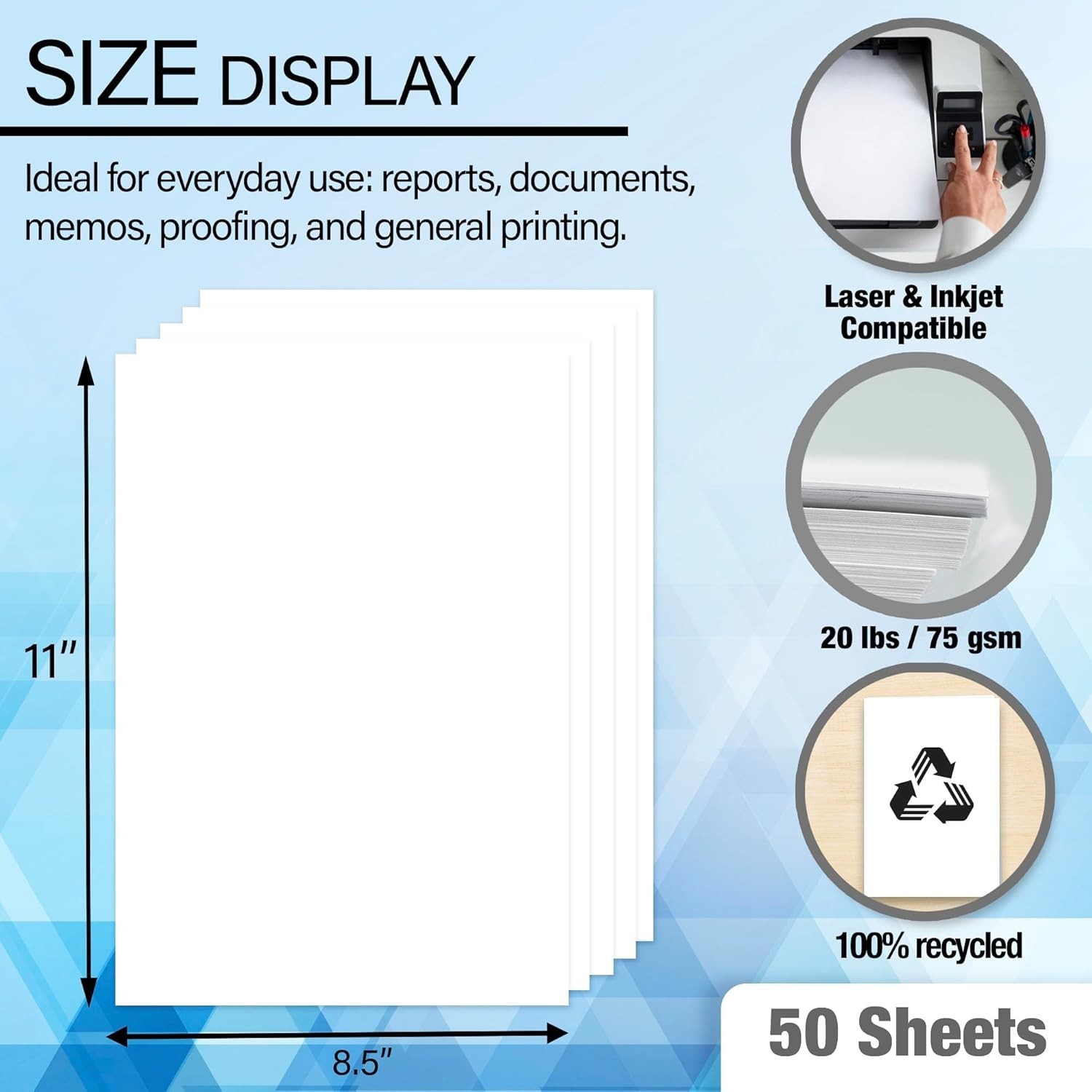 50 Sheets Multipurpose White Paper – 2 Pack, 8.5×11, 20LB, Bright, Biodegradable