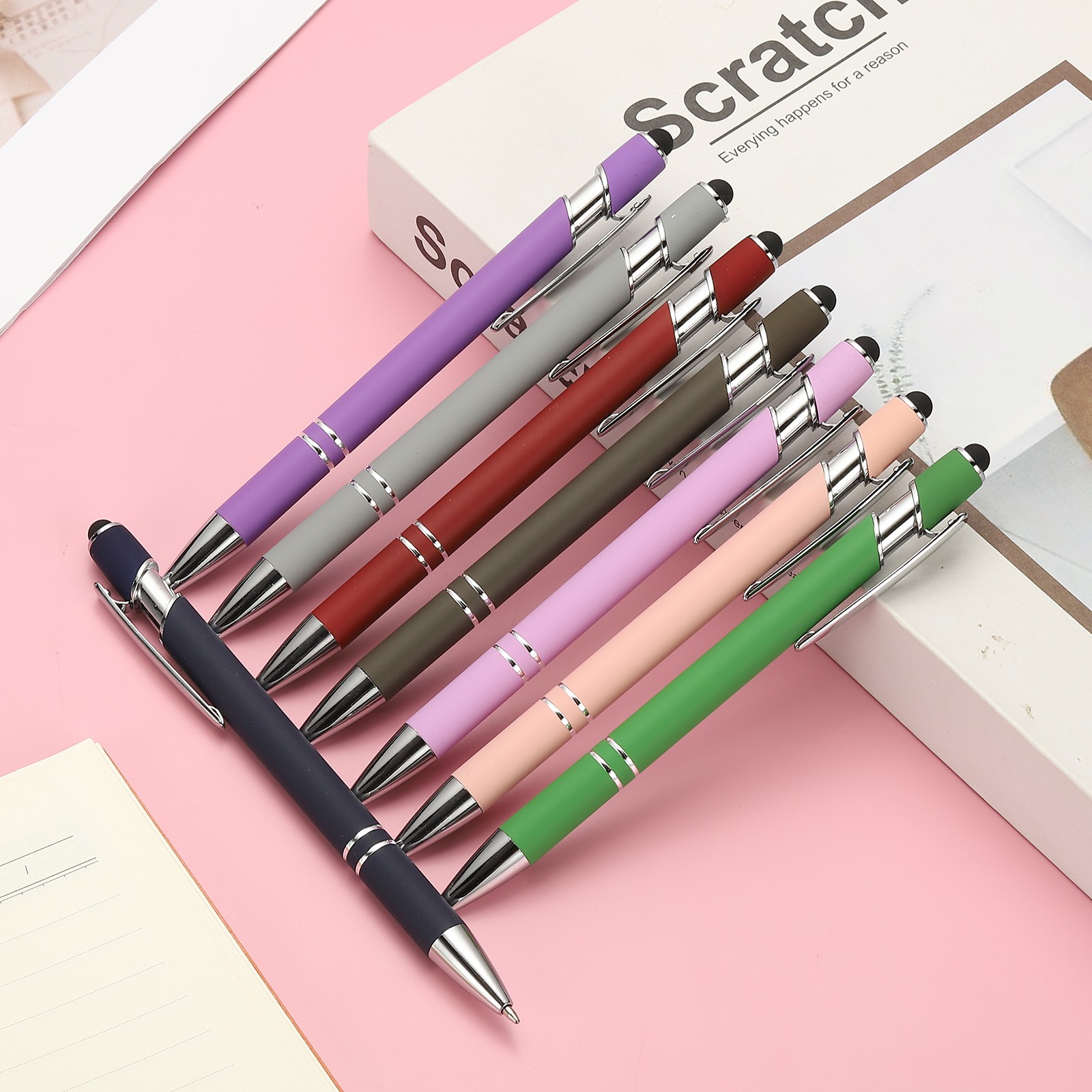 Ballpoint Pen with Stylus Tip, 6Pcs Metal Pen Stylus Pen Style 3, Light Purple