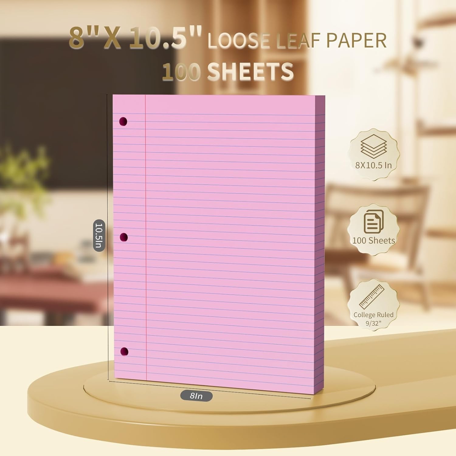 500 Sheets Loose Leaf Paper 8″ x 10.5″ Colored Filler Paper College Ruled 3-H…
