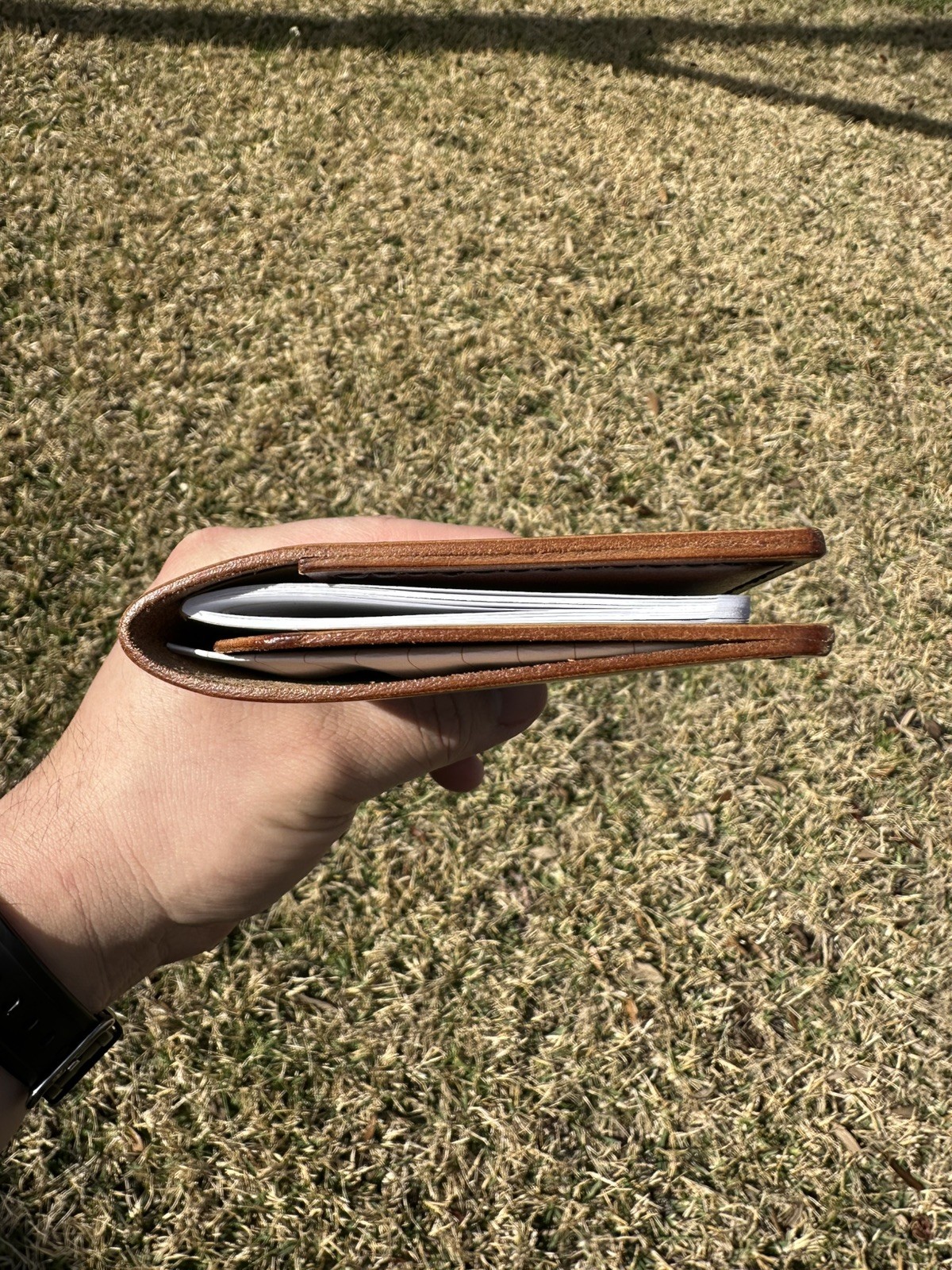 Chestnut Brown full-grain veg-tanned leather, 5 oz — 100% handmade in the USA.