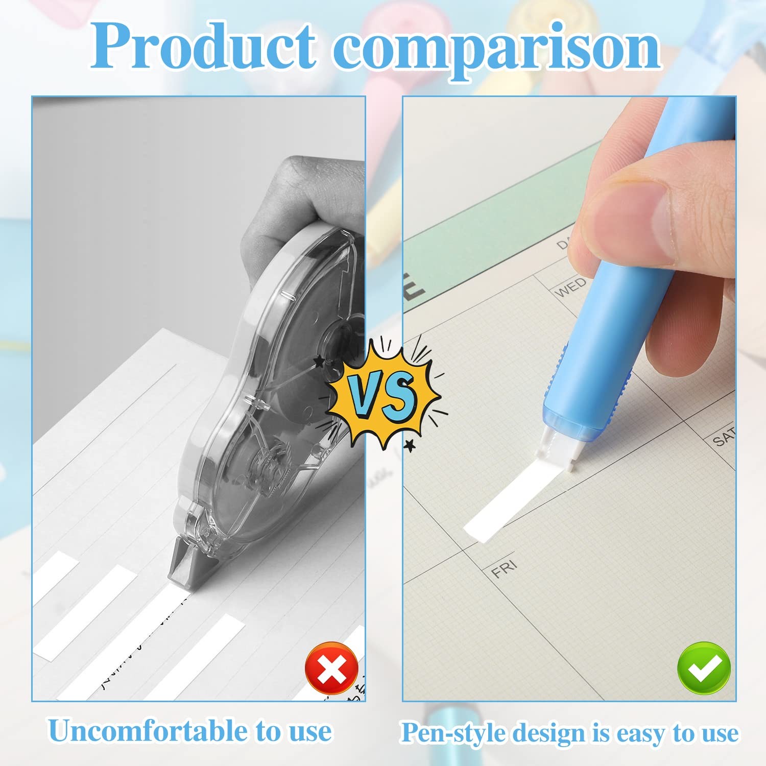 BESARME 6 Pieces Correction Tape Pen, Push Pull Protective, Easy to Use White