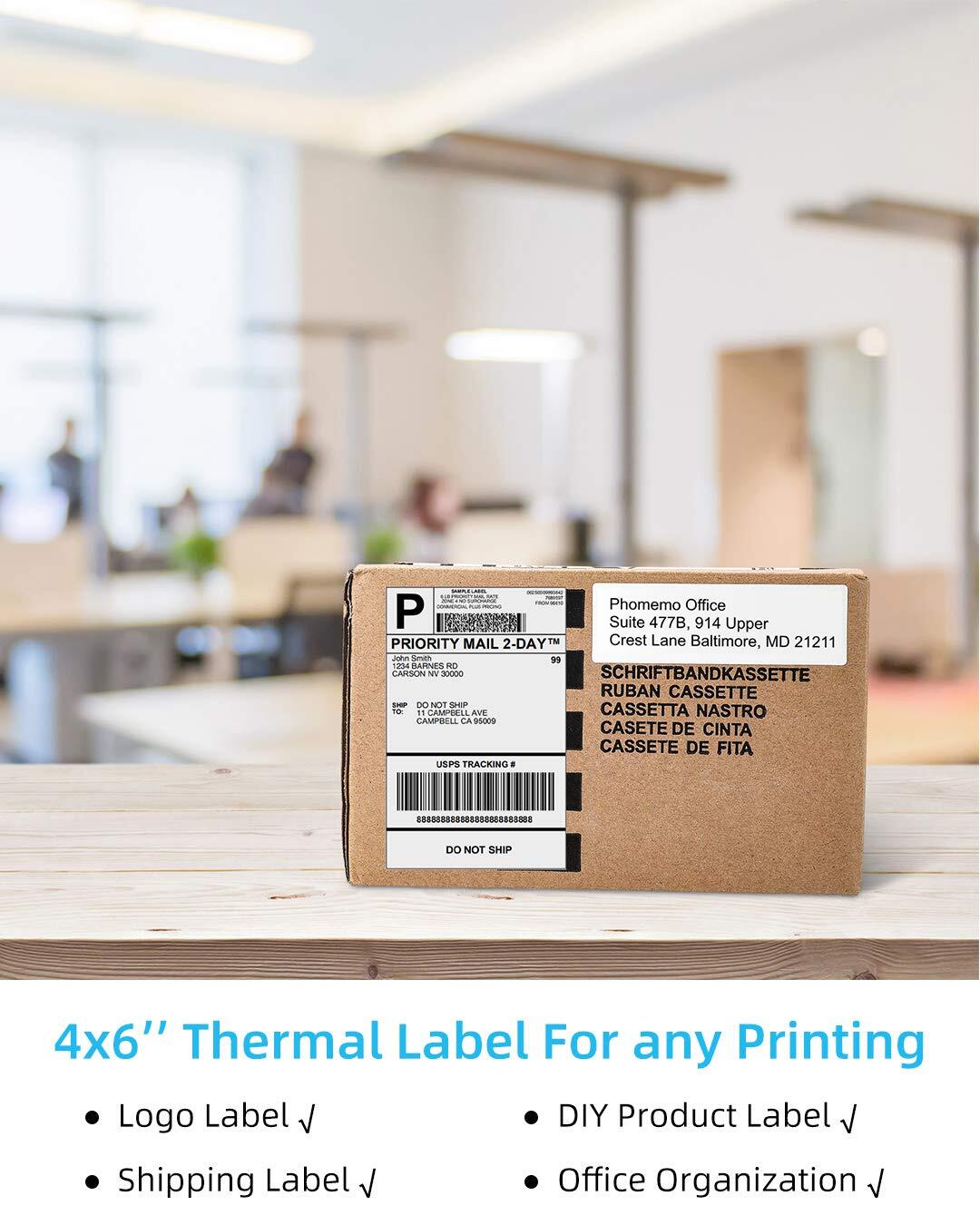 Phomemo 4 x 6 Fanfold Thermal Shipping Labels Paper for Zebra & Rollo Printers
