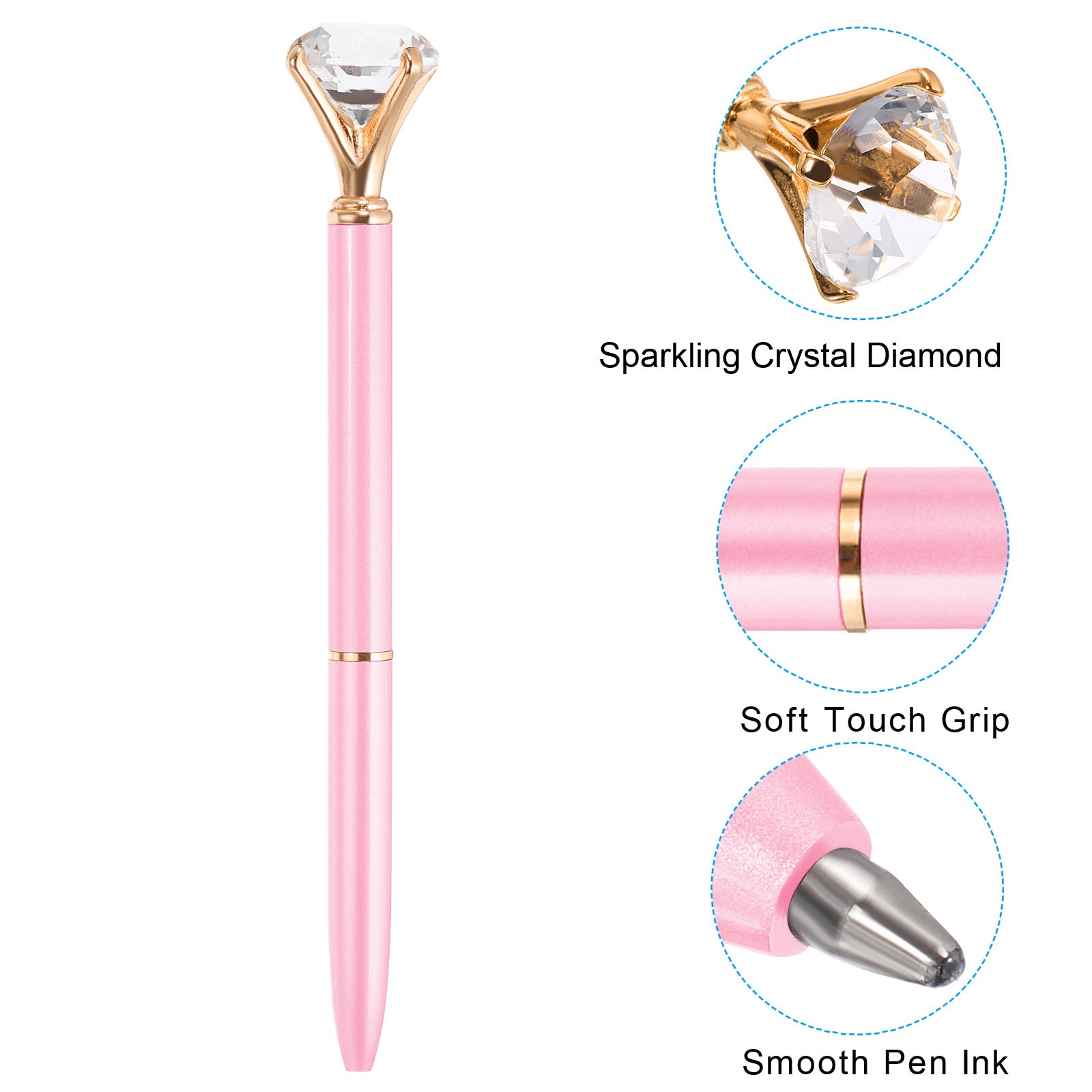 Black Ink Ballpoint Pen Diamond Twist Metal Pen Style 1 Pink, 6PCS