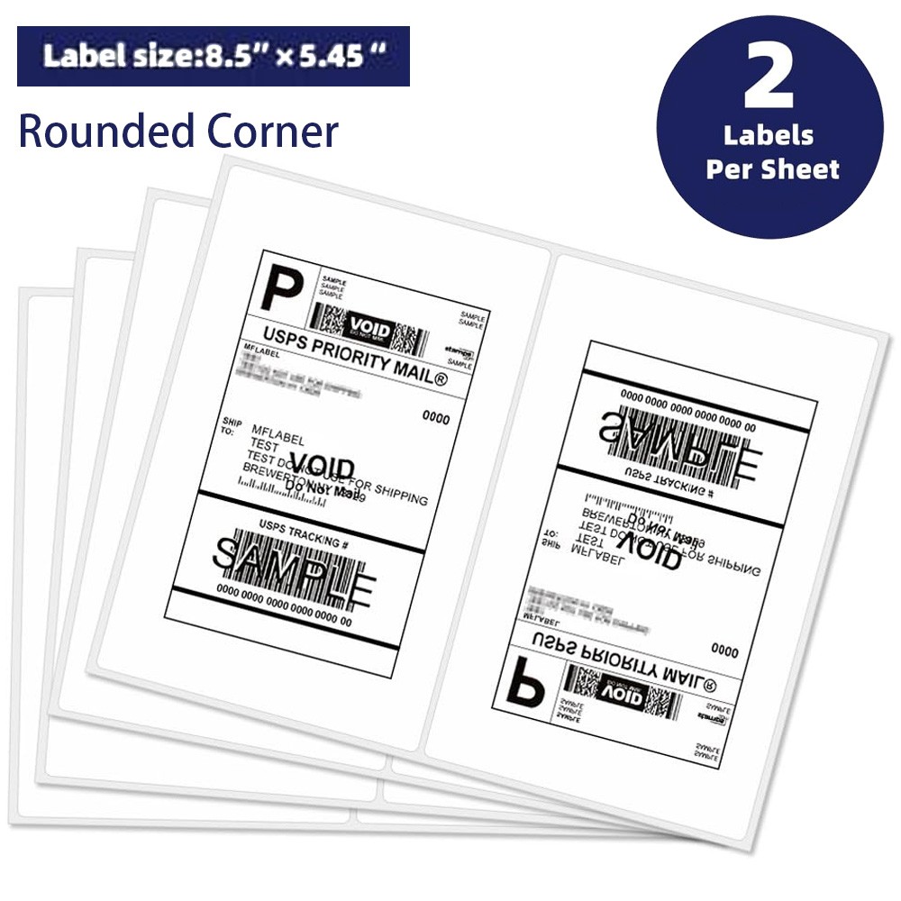 US 200 Shipping Labels 8.5 x 5.5 Rounded Corner Self Adhesive 2 Per Sheet Blank