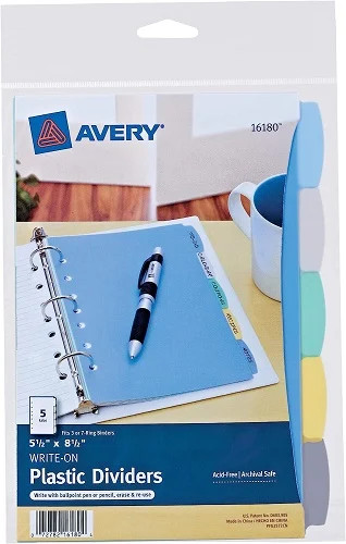 Write and Erase Durable Plastic 5.5×8.5in Mini Dividers 5 Tab Multicolor – 1EA