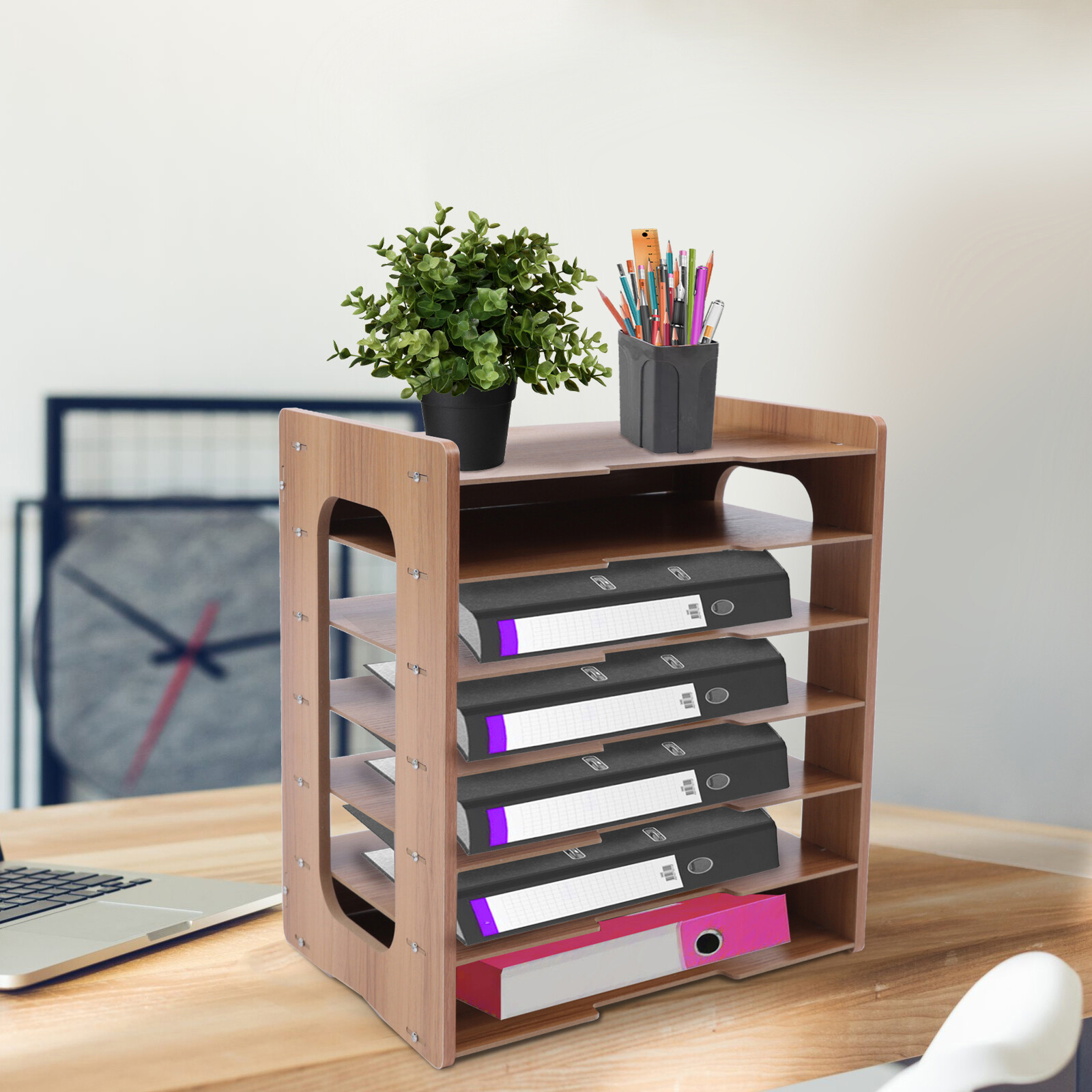 Wood Desktop Organizer Paper File Holder For Home & Office Document Storage Rack