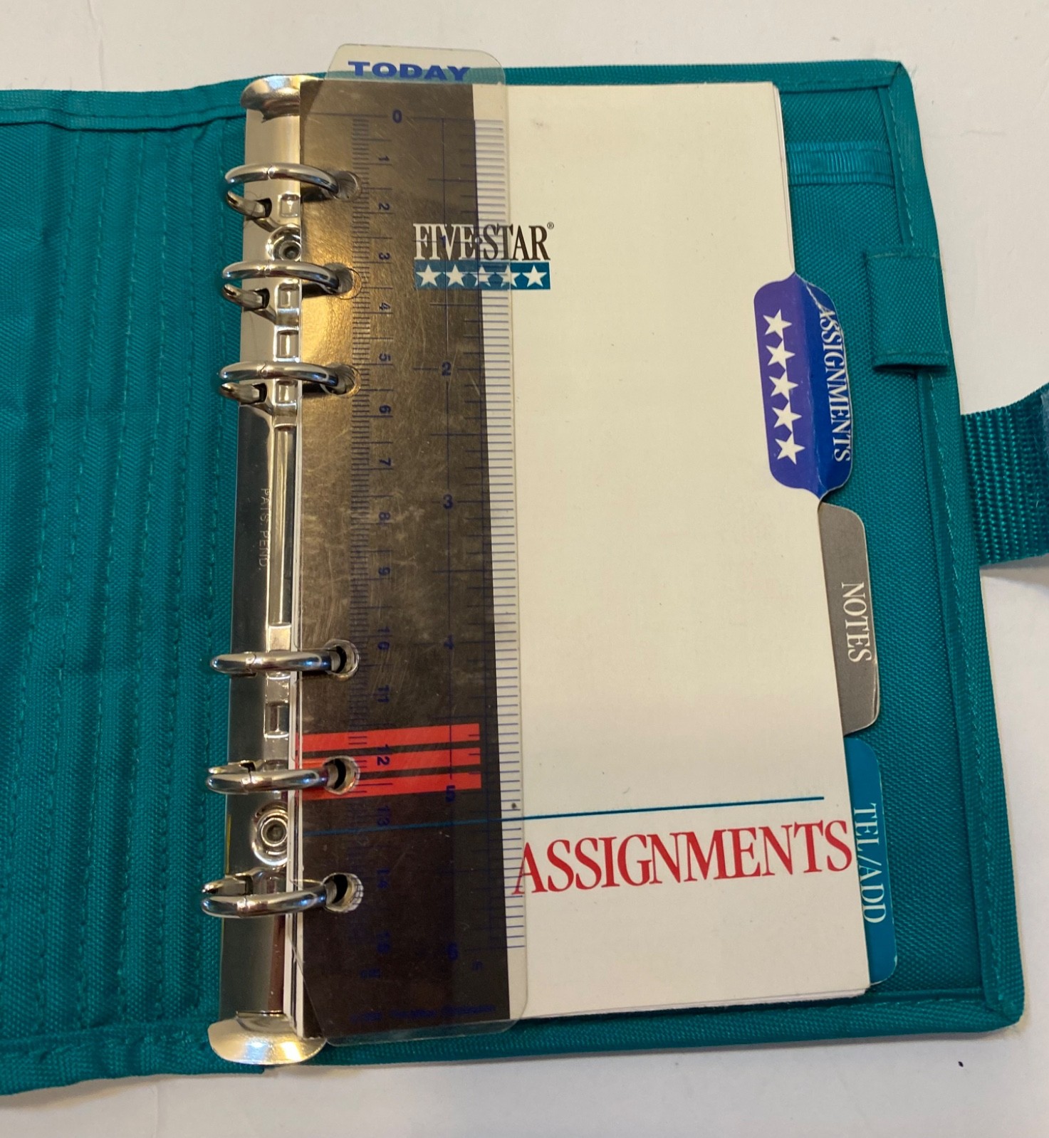 Five Star Planner Agenda Organizer Binder Teal Nylon 7” x 6” Vtg 90s